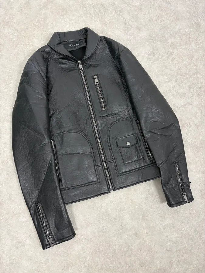 Gucci 2010s Gucci Black Laced Biker Leather Jacket Size US M / EU 48-50 / 2 - 4 Thumbnail