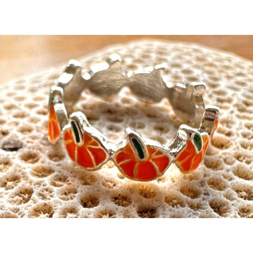 Handmade Pumpkin Ring New Orange Silver Adjustable Thanksgiving Autum Size ONE SIZE - 4 Thumbnail