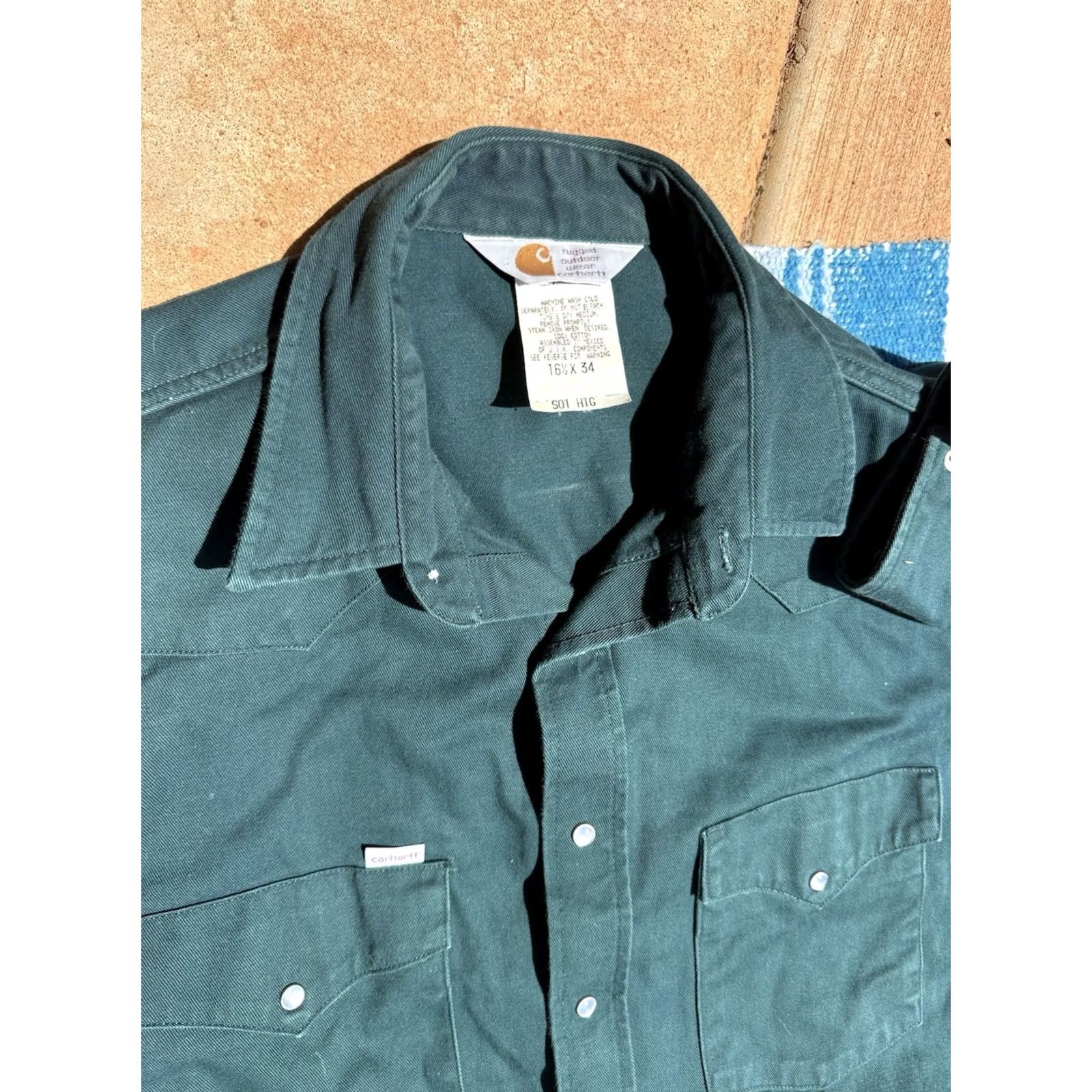 Carhartt VINTAGE Carhartt Rugged Outdoor Shirt Mens L Green Cotton Snap Front Long Sleeve Button-Up Shirt Size US L / EU 52-54 / 3 - 6 Thumbnail