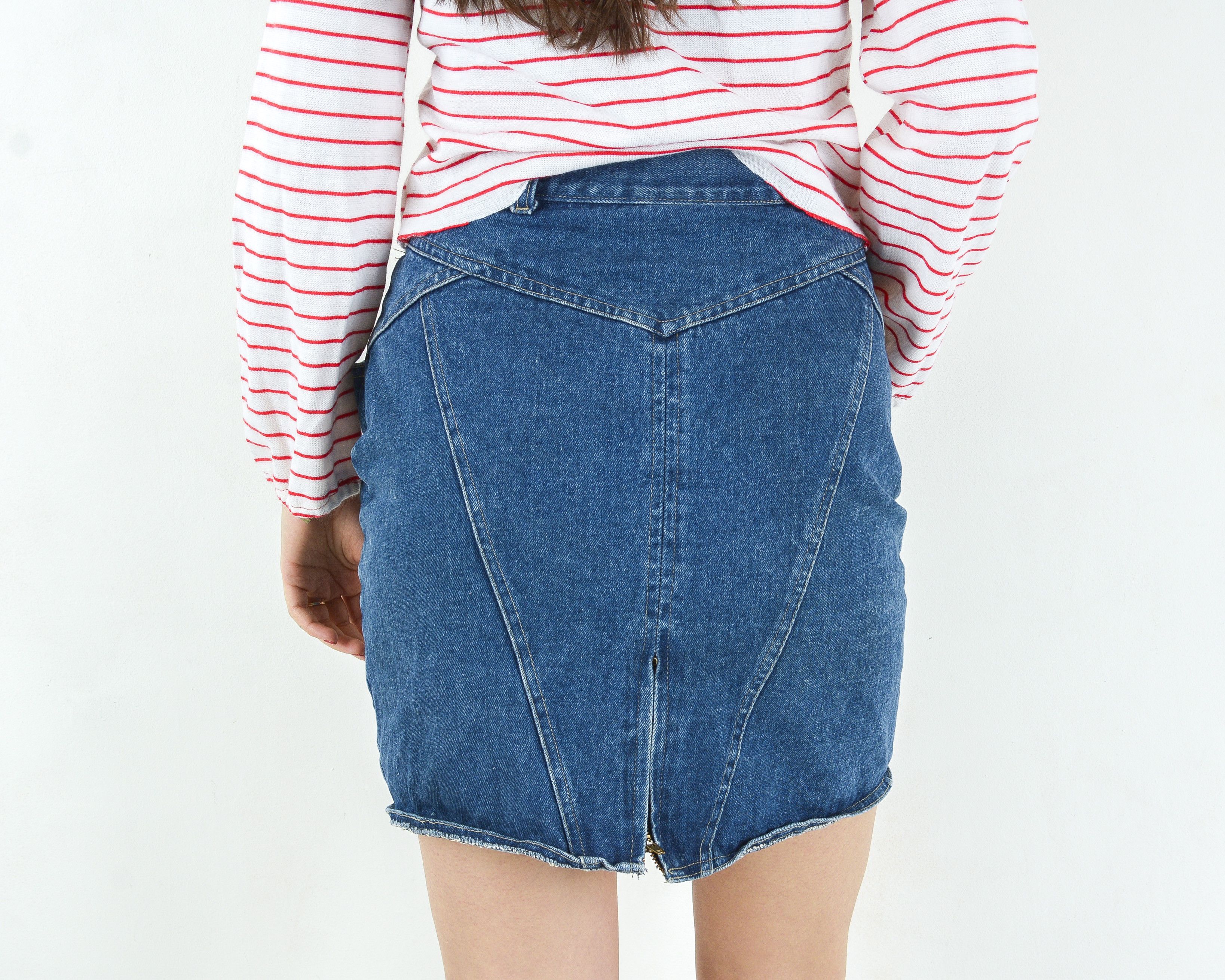 Other × Vintage A&A Short Denim Skirt Mini Skirt High Waisted Pencil Jean Size 27" / US 4 / IT 40 - 3 Thumbnail