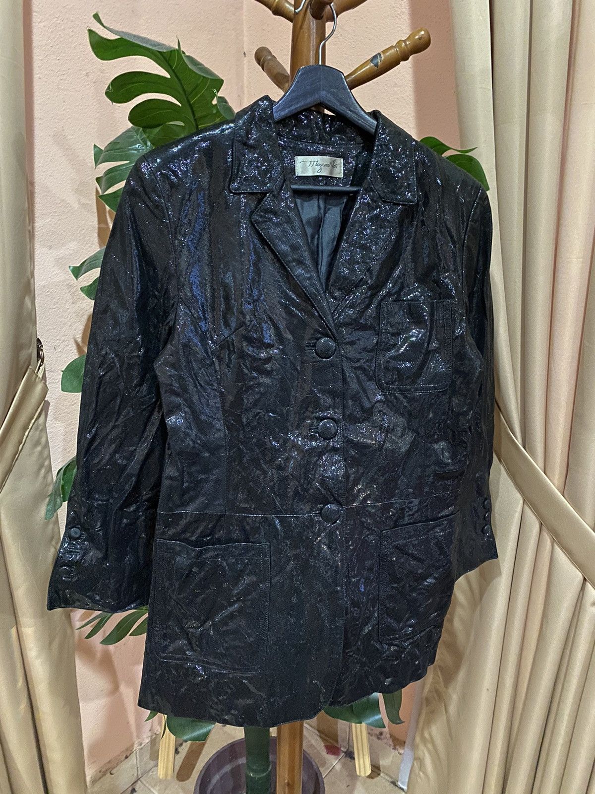 Japanese Brand Rare Megumi Nō Black Sequin Blazer – Vintage French Lambskin Size M / US 6-8 / IT 42-44 - 3 Thumbnail