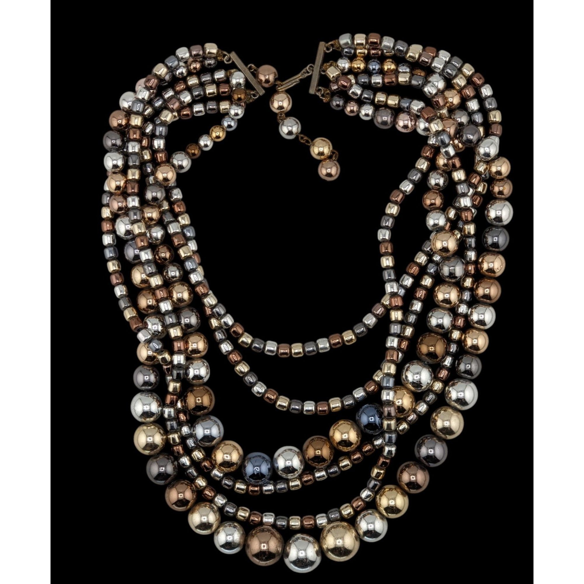 Other Vintage Glam Multi-Strand Metallic Beaded Necklace With Hook Size ONE SIZE - 3 Thumbnail