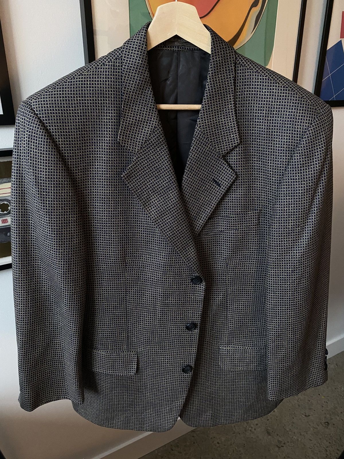 Holt Renfrew Holt Renfrew 100% Silk VTG Blazer Suit Jacket Blue/Tan 42R Size 42R - 1 Thumbnail