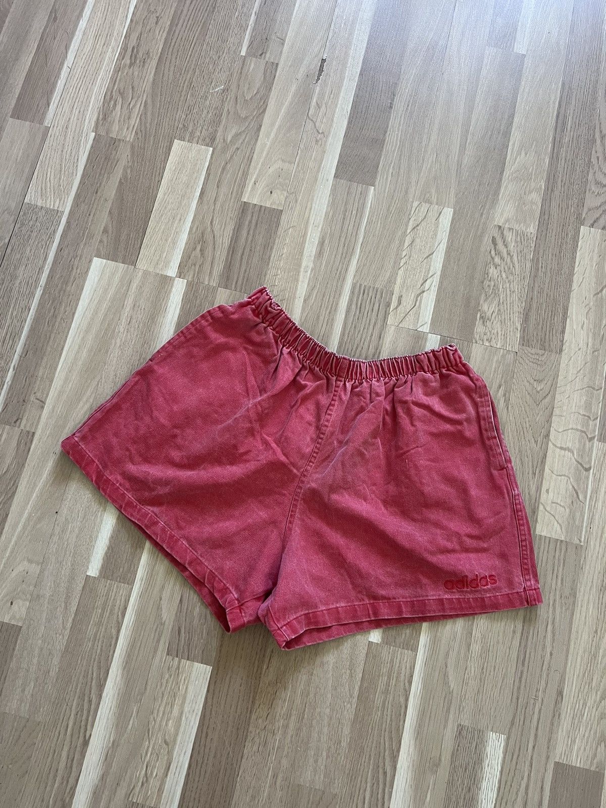 Adidas × Vintage Adidas vintage red denim work shorts faded 90s archive Size US 34 / EU 50 - 2 Thumbnail