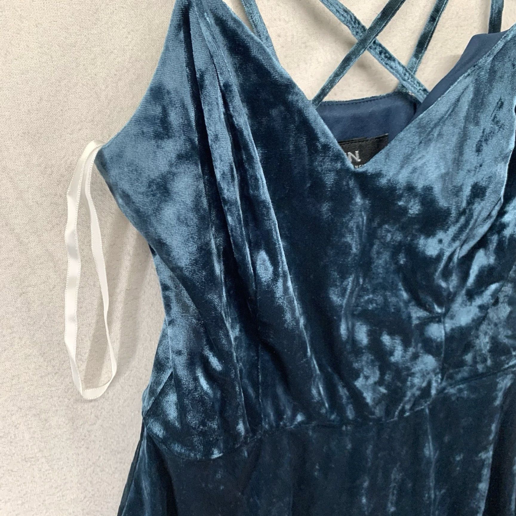 Vintage VINTAGE I.N. San Francisco Women Slip Dress 90's Velvet Dark Teal Y2K Small Stretch Size S / US 4 / IT 40 - 5 Thumbnail