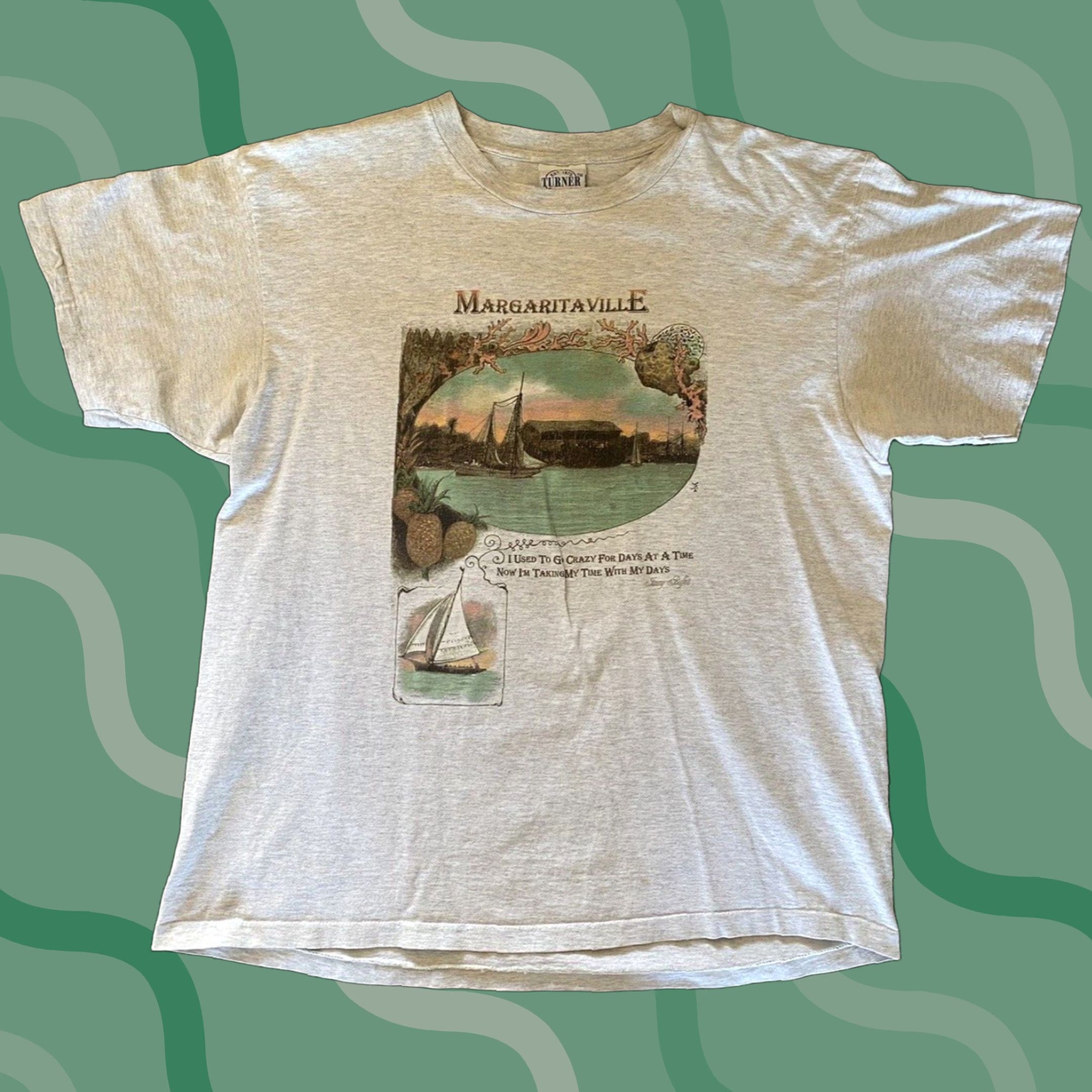 Vintage VINTAGE Turner Originals Single Stitch Mens XL Jimmy Buffet Margaritaville T-Shirt Gray 90s Beach Band Classic Hipster Hippie Music Mens Size US XL / EU 56 / 4 - 1 Thumbnail