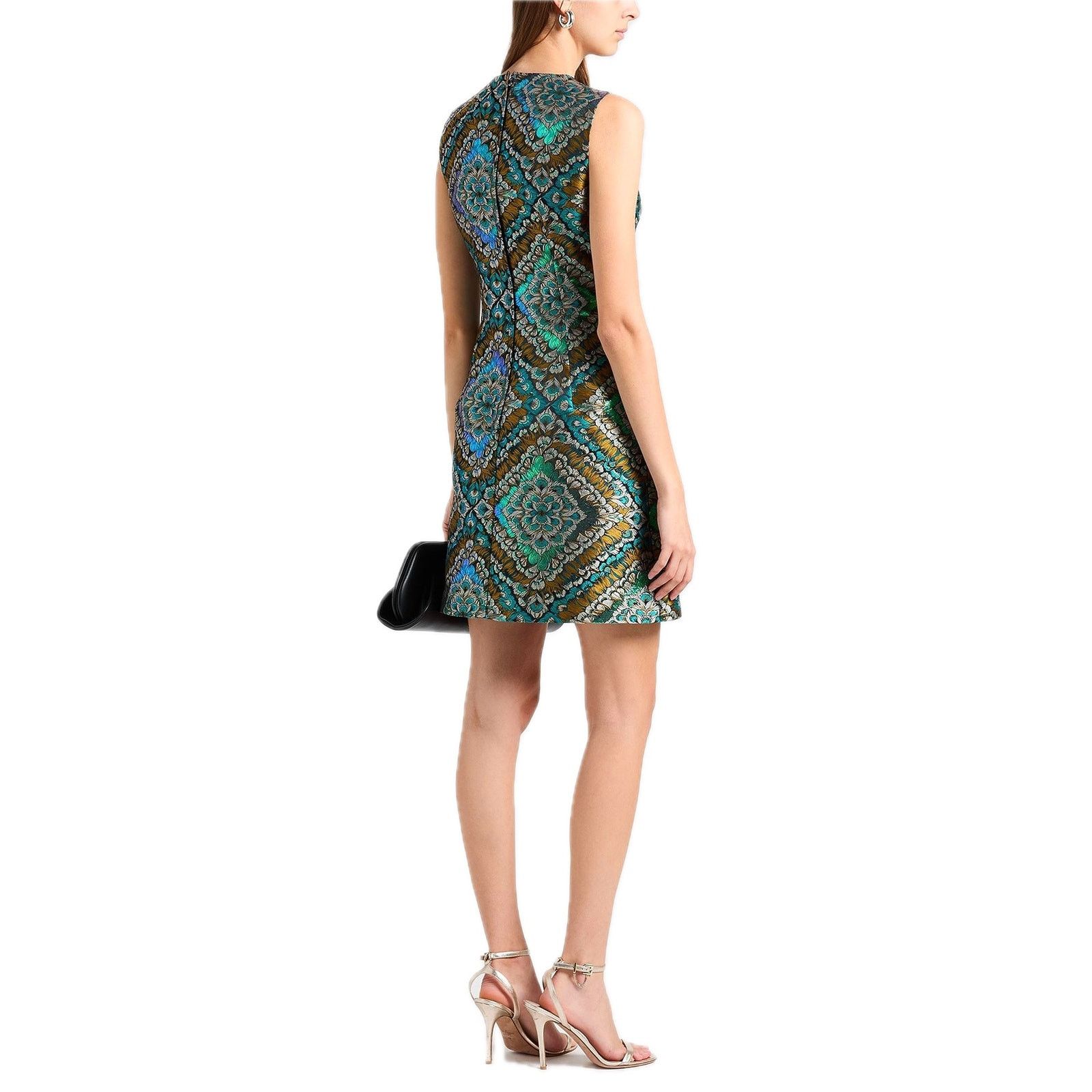 Dolce & Gabbana DOLCE & GABBANA Green Metallic Jacquard Mini Dress 38 XS Size XS / US 0-2 / IT 36-38 - 3 Thumbnail