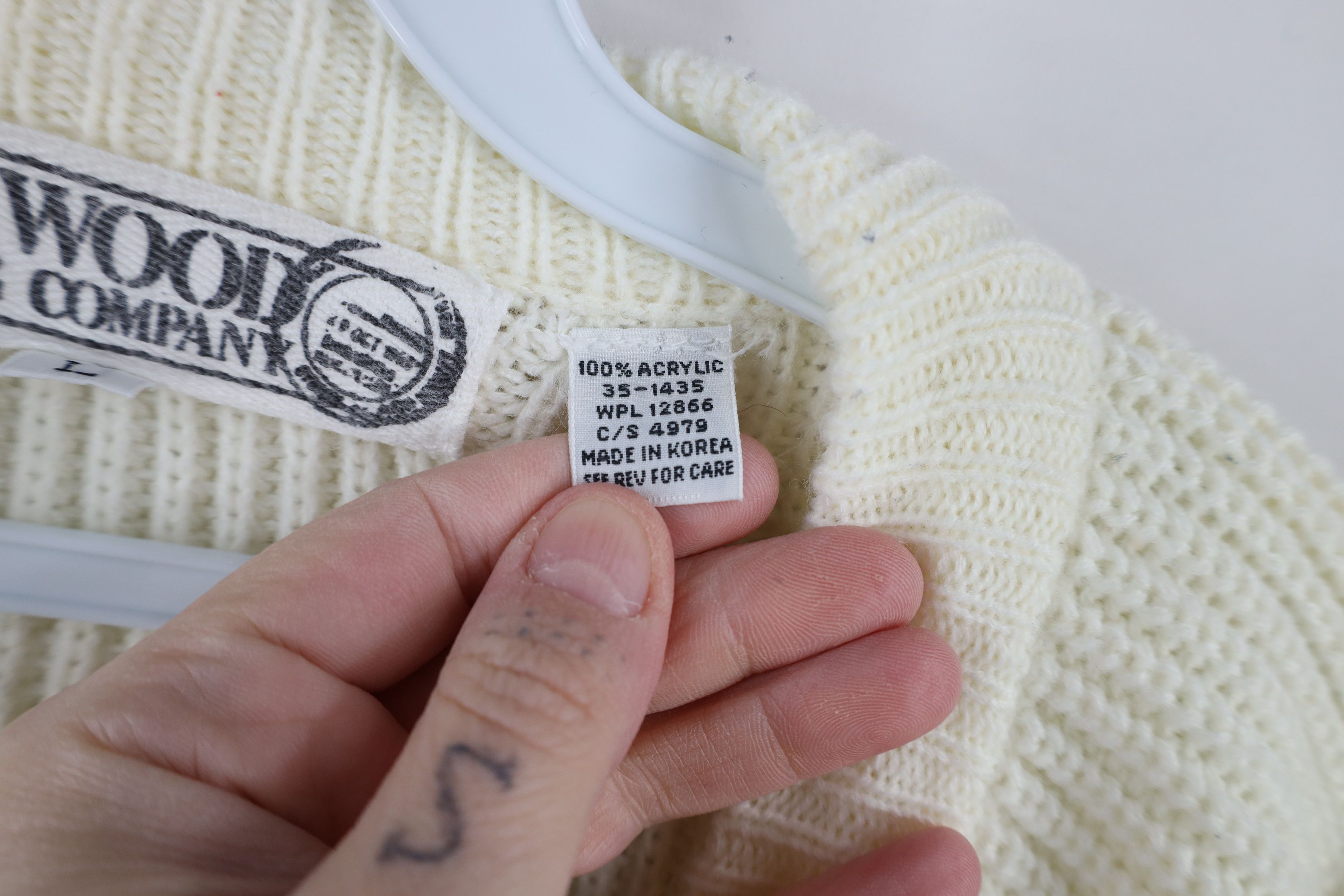 Vintage Vintage 90s Streetwear Ribbed Knit Cardigan Sweater Cream Size US L / EU 52-54 / 3 - 6 Thumbnail