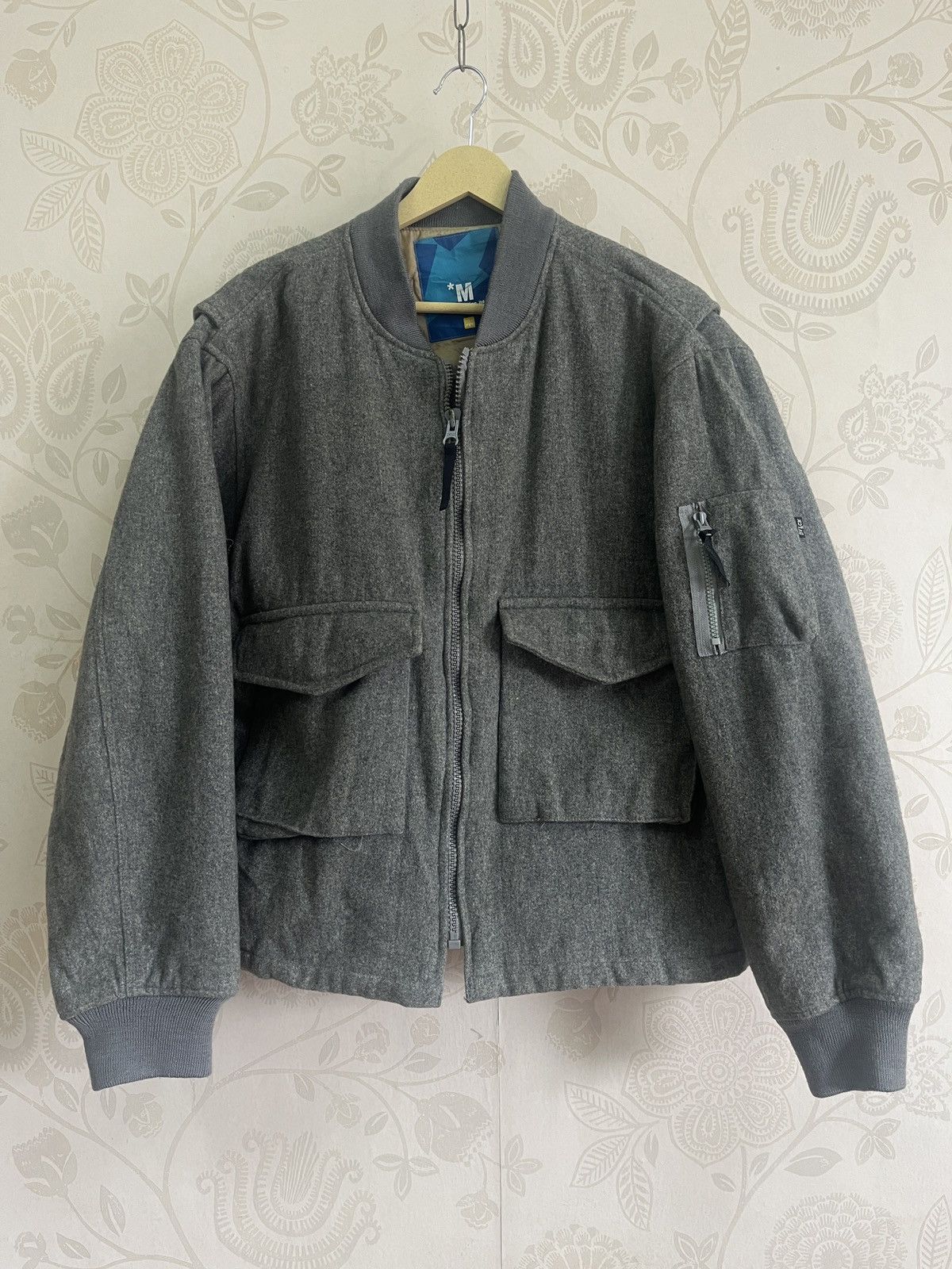 image of Devilock Japan Bomber Wool Jacket in Grey, Men's (Size Large)