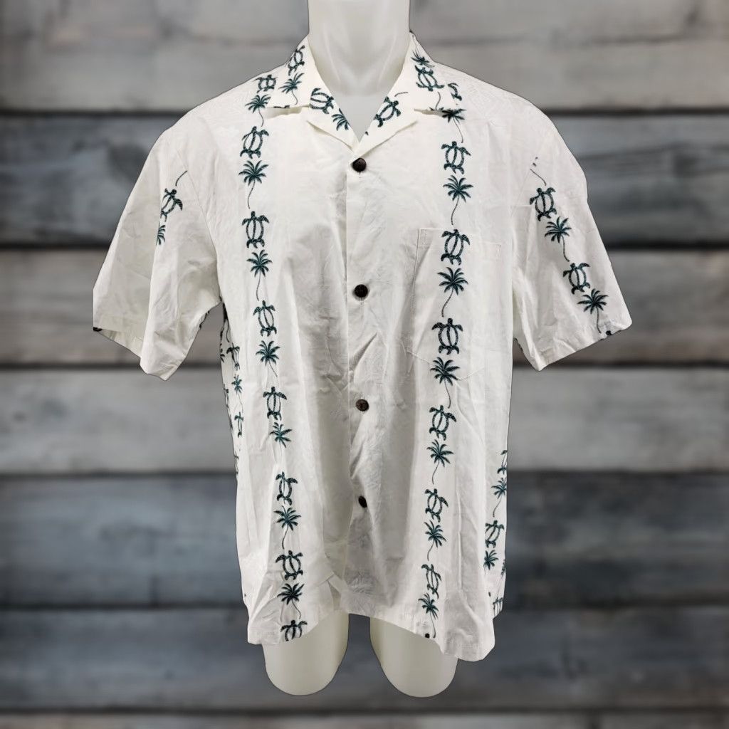 Paradise Paradise Bay Hawaiian White Sea Turtles Palm Trees Cotton S/S Shirt XL Men's Vintage Regular Short Sleeve Shirt Size US XL / EU 56 / 4 - 1 Thumbnail