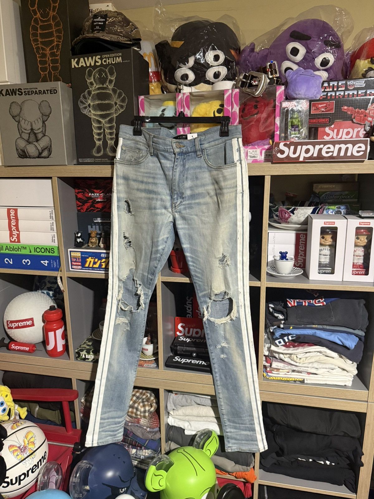 Amiri Amiri Lightwash Distressed Striped Denim Size US 34 / EU 50 - 1 Thumbnail