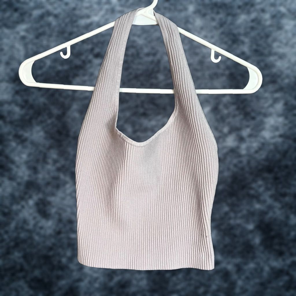 Vintage Babaton Womens Crop Top Halter Knit Sleeveless Casual Spring Summer XS Gray Size XS / US 0-2 / IT 36-38 - 1 Thumbnail