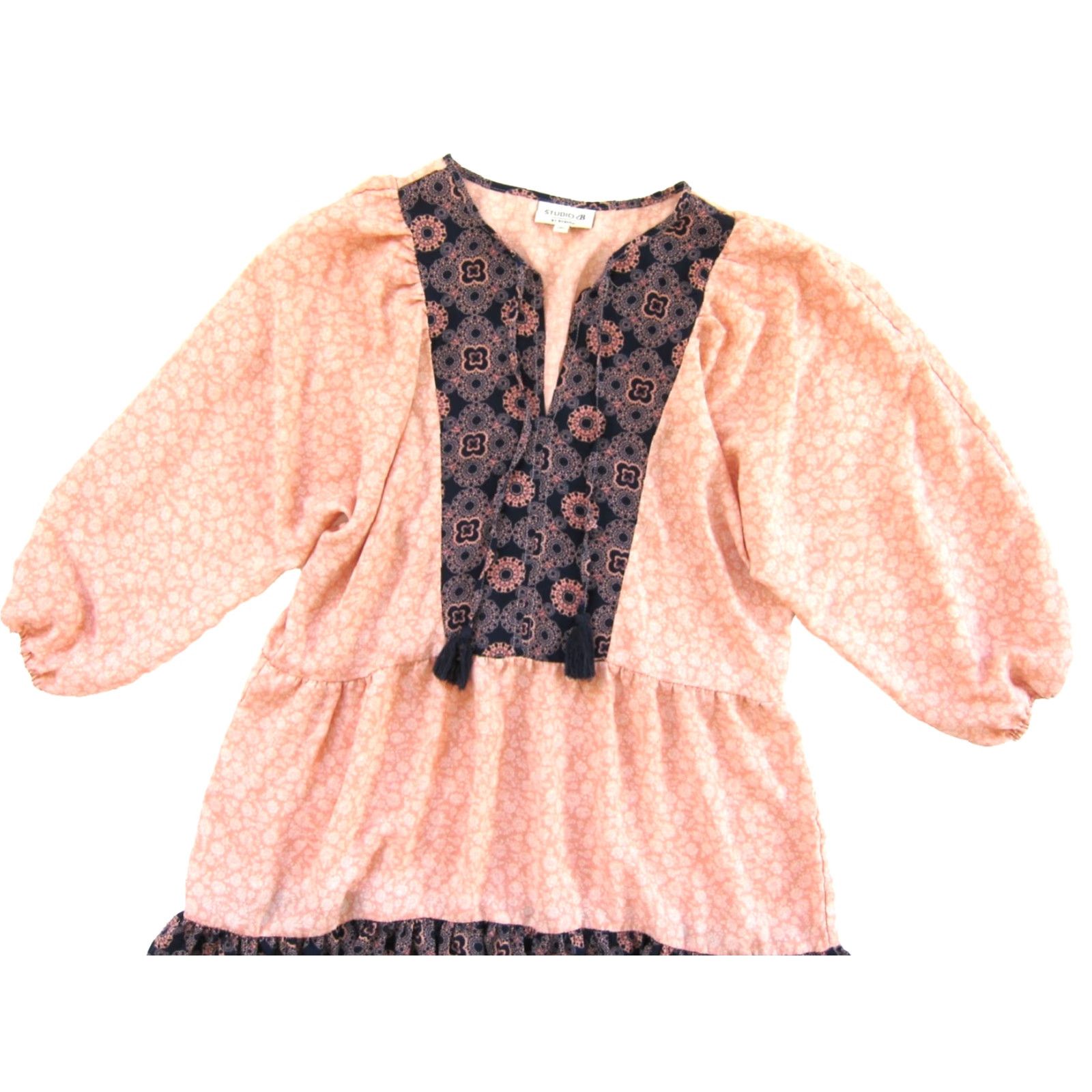 Vintage Studio B By Bobeau Dress 3/4 Sleeve V-Neck Smock Pink Blue Floral Paisley Large Size L / US 10 / IT 46 - 4 Thumbnail
