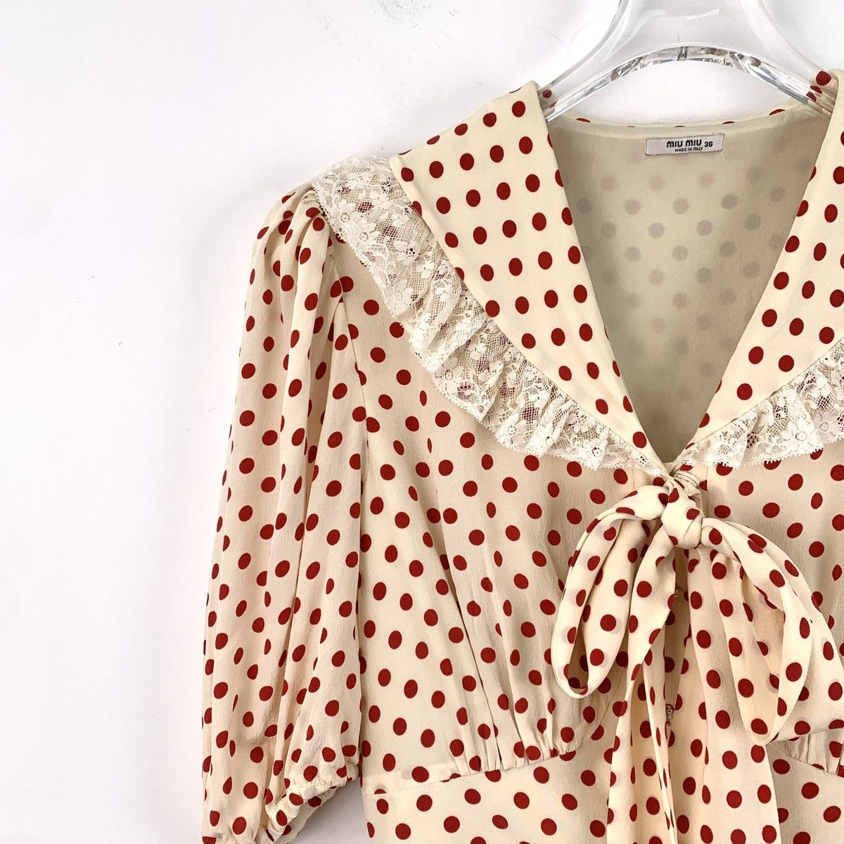 Miu Miu Miu Miu Polka Dot Printed V-neck Short Sleeve Dress K26WX Size XS / US 0-2 / IT 36-38 - 3 Thumbnail