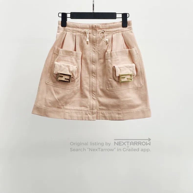 Fendi Fendi Pink Logo Denim Skirt Size 24" / US 00 / IT 34 - 1 Thumbnail