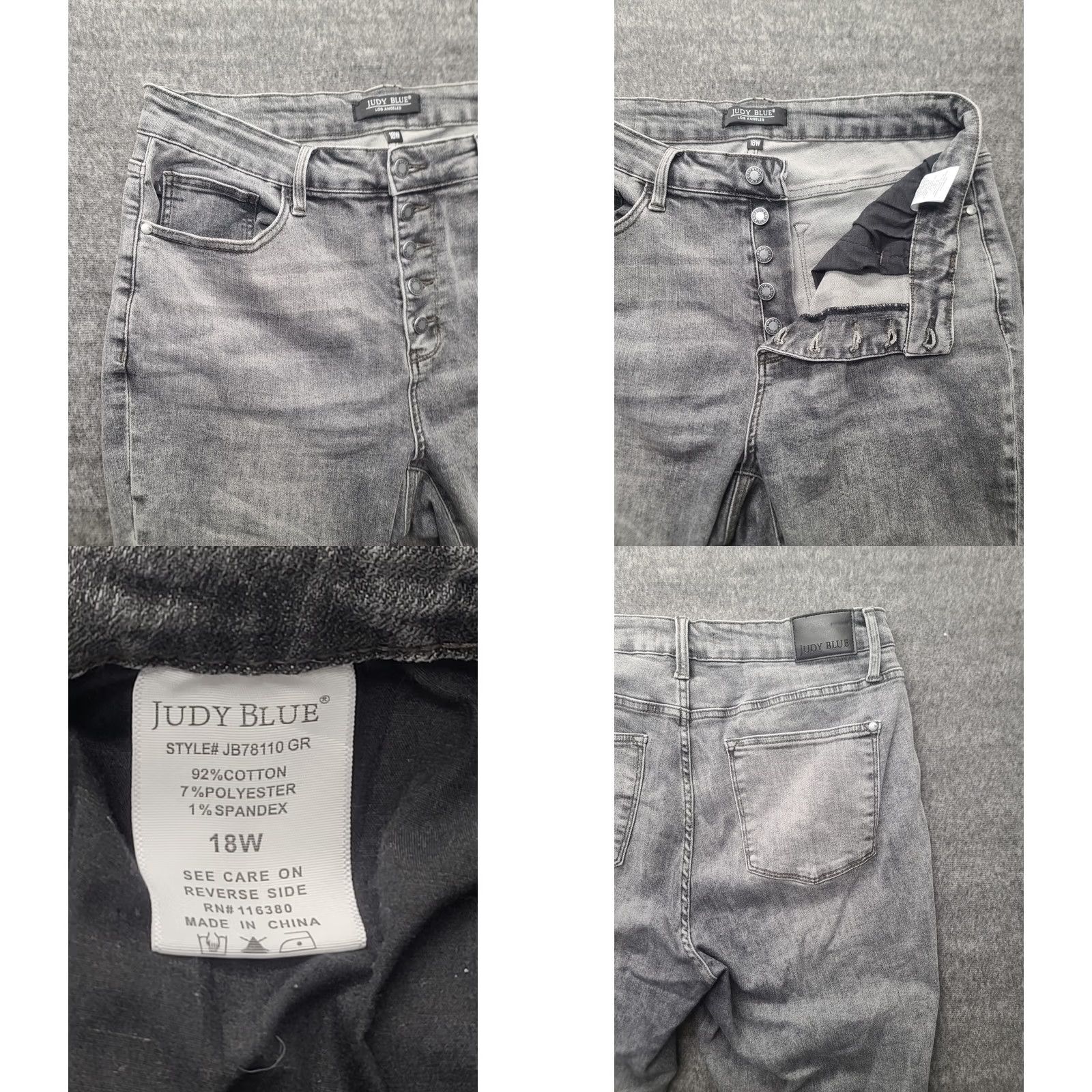Vintage Judy Blue Jeans Womens 18W Regular Fit Straight Leg Button Fly Charcoal Stretch Denim Pants Size 40" / US 18 - 8 Thumbnail