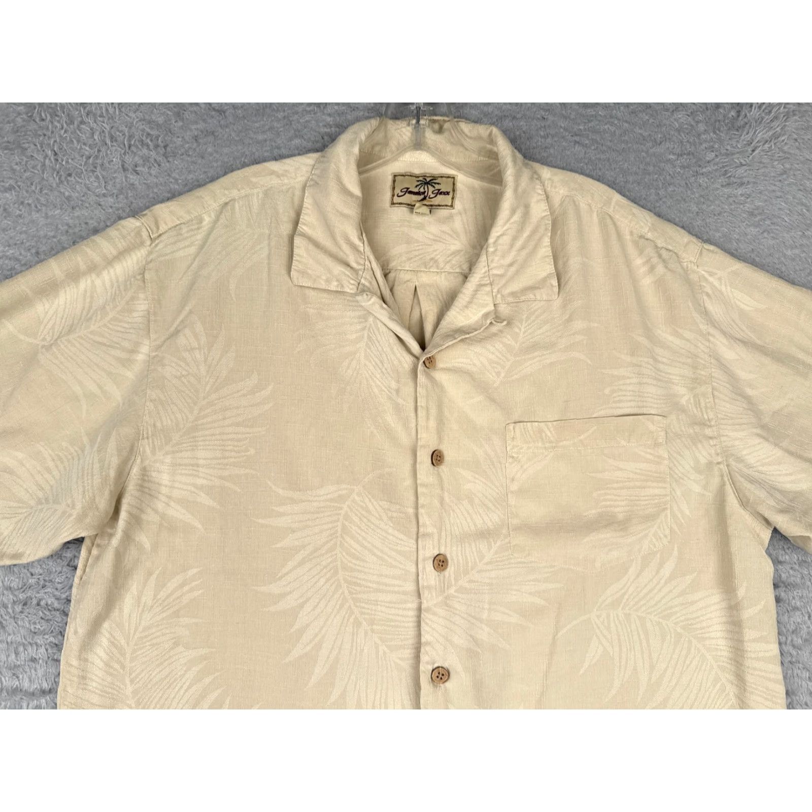 Vintage Jamaica Jaxx Shirt Men Large Beige Floral Hawaiian 100% Silk Embroidered Button-Up Casual Party/Cocktail Travel Aloha Beach Resort Vintage No N/A Size US L / EU 52-54 / 3 - 4 Thumbnail