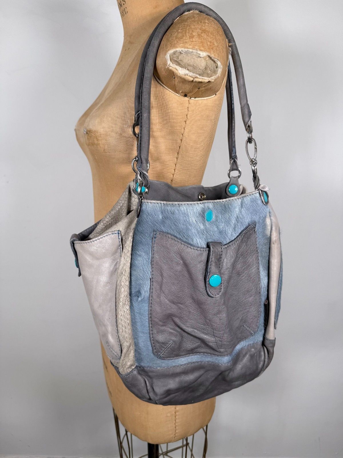 Vintage Y2K GABS Made in Italy Cow Leather Hairy Blue Hobo Bag Size ONE SIZE - 1 Thumbnail