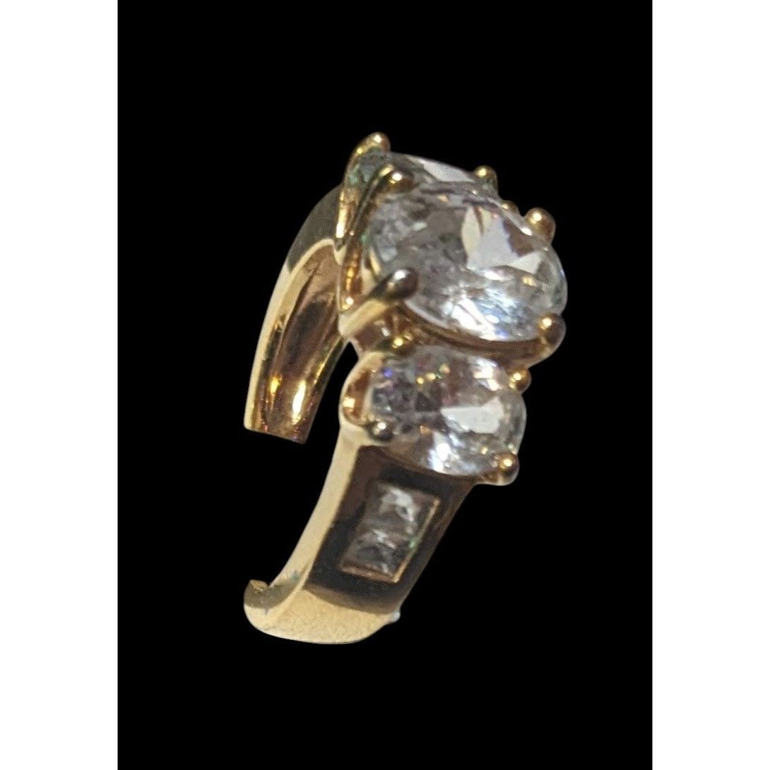 Other Glamorous Bright Gold Tone Large Three Stone Cubic Zirconia Size ONE SIZE - 11 Thumbnail