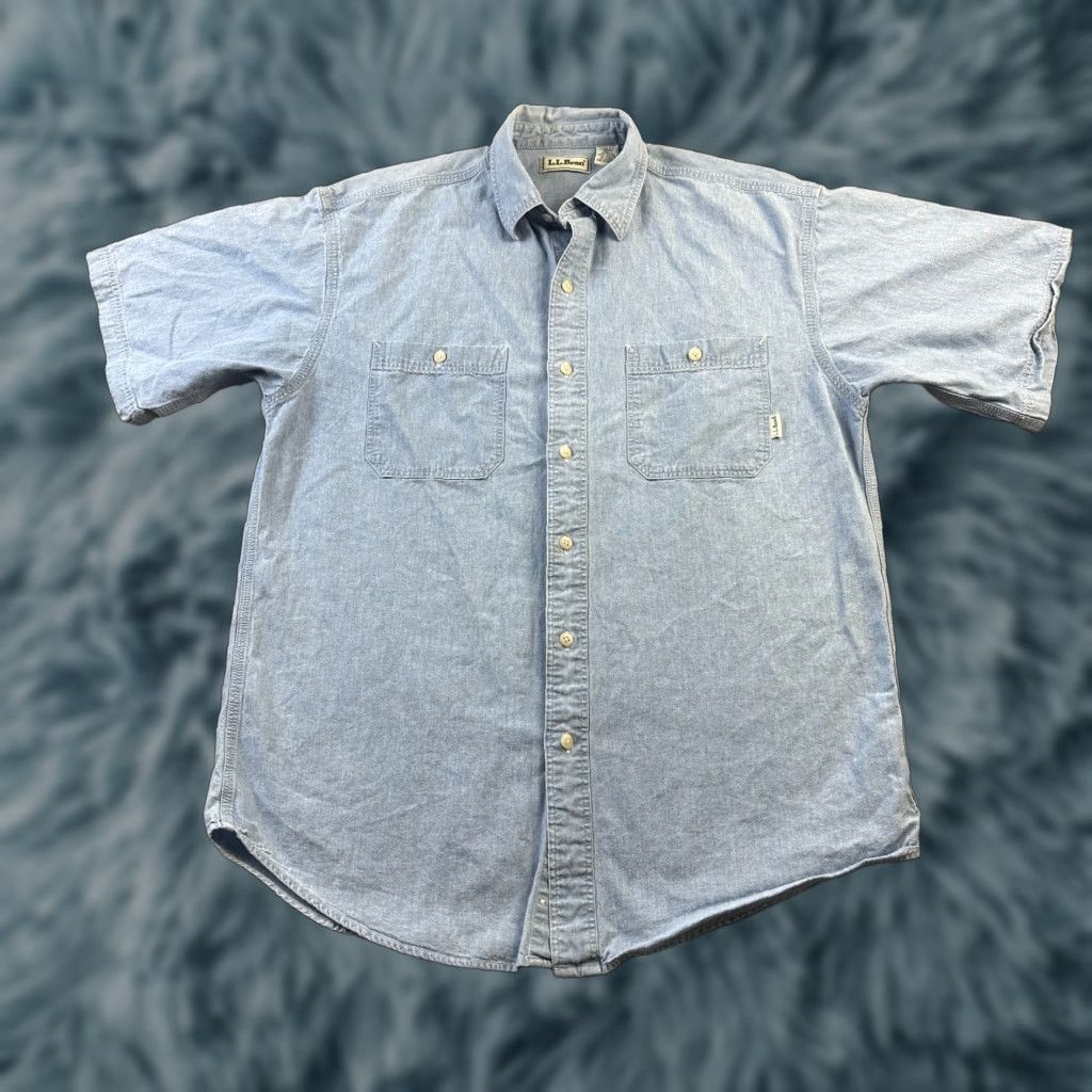 Vintage LL Bean Shirt Medium Blue Jean Chambray Button Up Cotton Work Double Pocket Mens Size US M / EU 48-50 / 2 - 1 Thumbnail