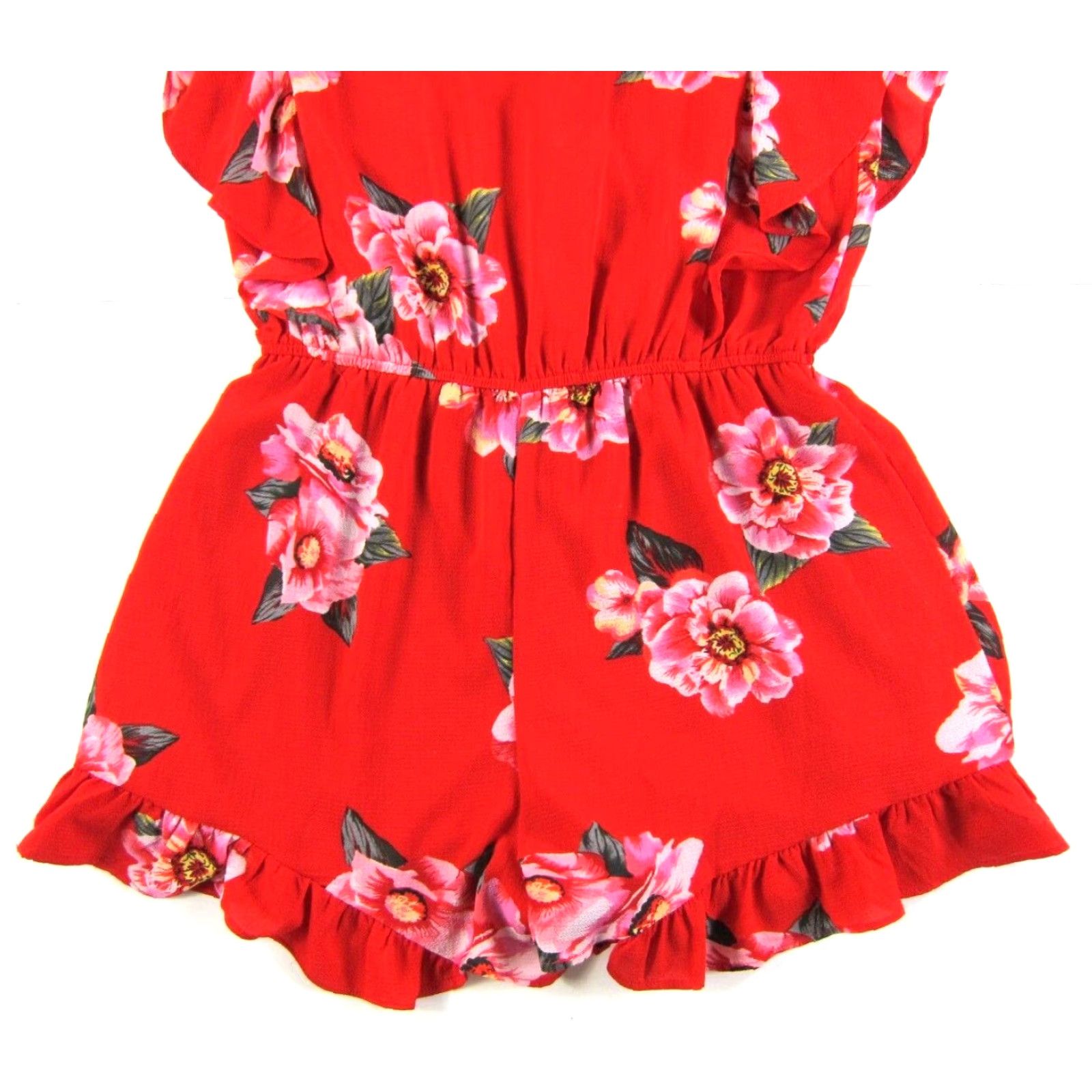 Vintage UMGEE USA Red Green Pink Rose Floral V-Neck Cap Sleeve Shorts Romper Jumpsuit L Size 36" / US 14 / IT 50 - 7 Thumbnail