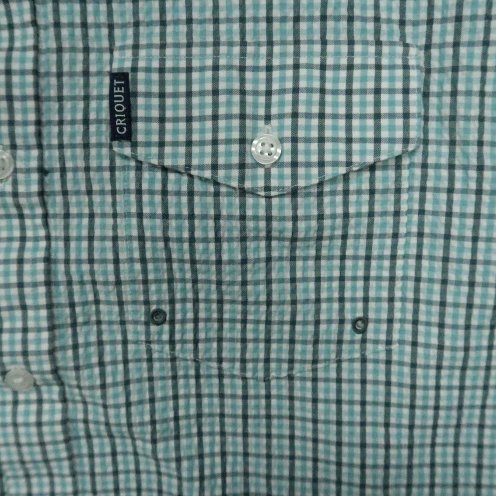 Vintage Criquet Shirt Mens XL Blue White Plaid Short Sleeve Button-Up Seersucker Casual Workwear Menswear Size US XL / EU 56 / 4 - 4 Thumbnail