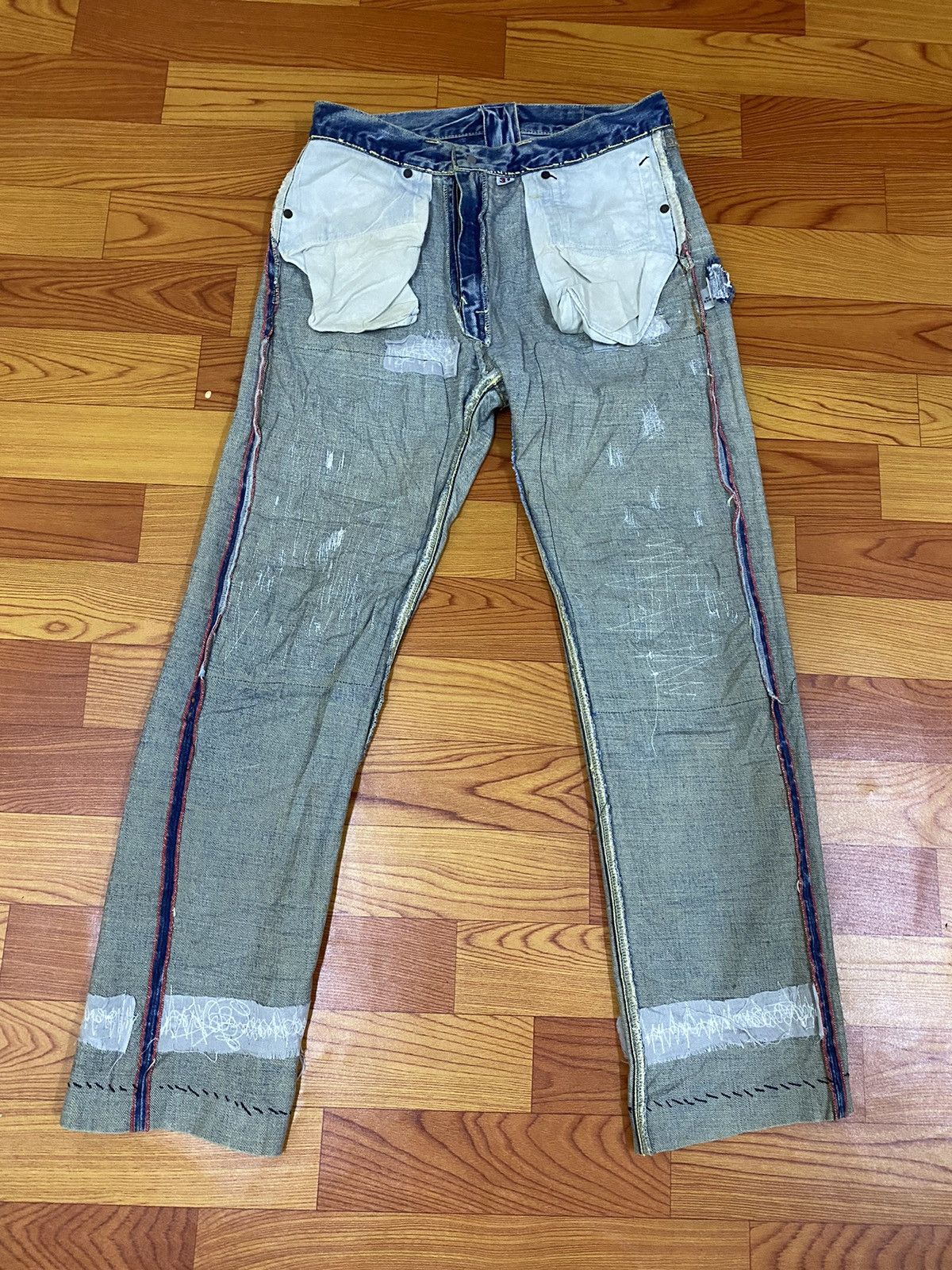 Blue Blue Japan Rare!! Blue Blue Jeans Denim Boro Distressed Style Size US 31 - 14 Thumbnail