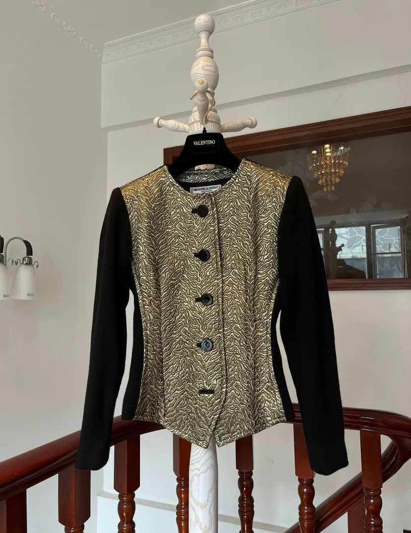 Saint Laurent Paris Yves Saint Laurent Gold Jacquard Knit Jacket Size M / US 6-8 / IT 42-44 - 1 Thumbnail