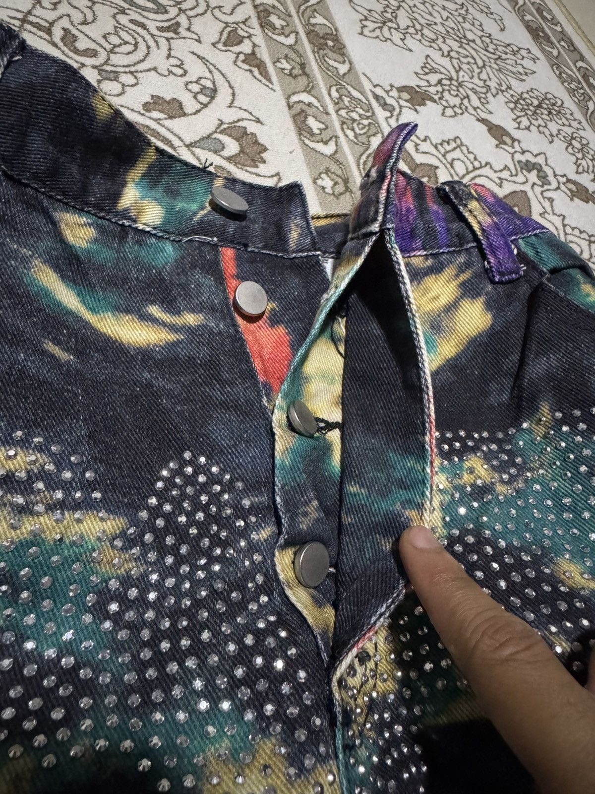 Jean Paul Gaultier Tie Die Denim Skeleton Rhinestone MNML JPG Jeans Big Size Size US 39 - 8 Thumbnail