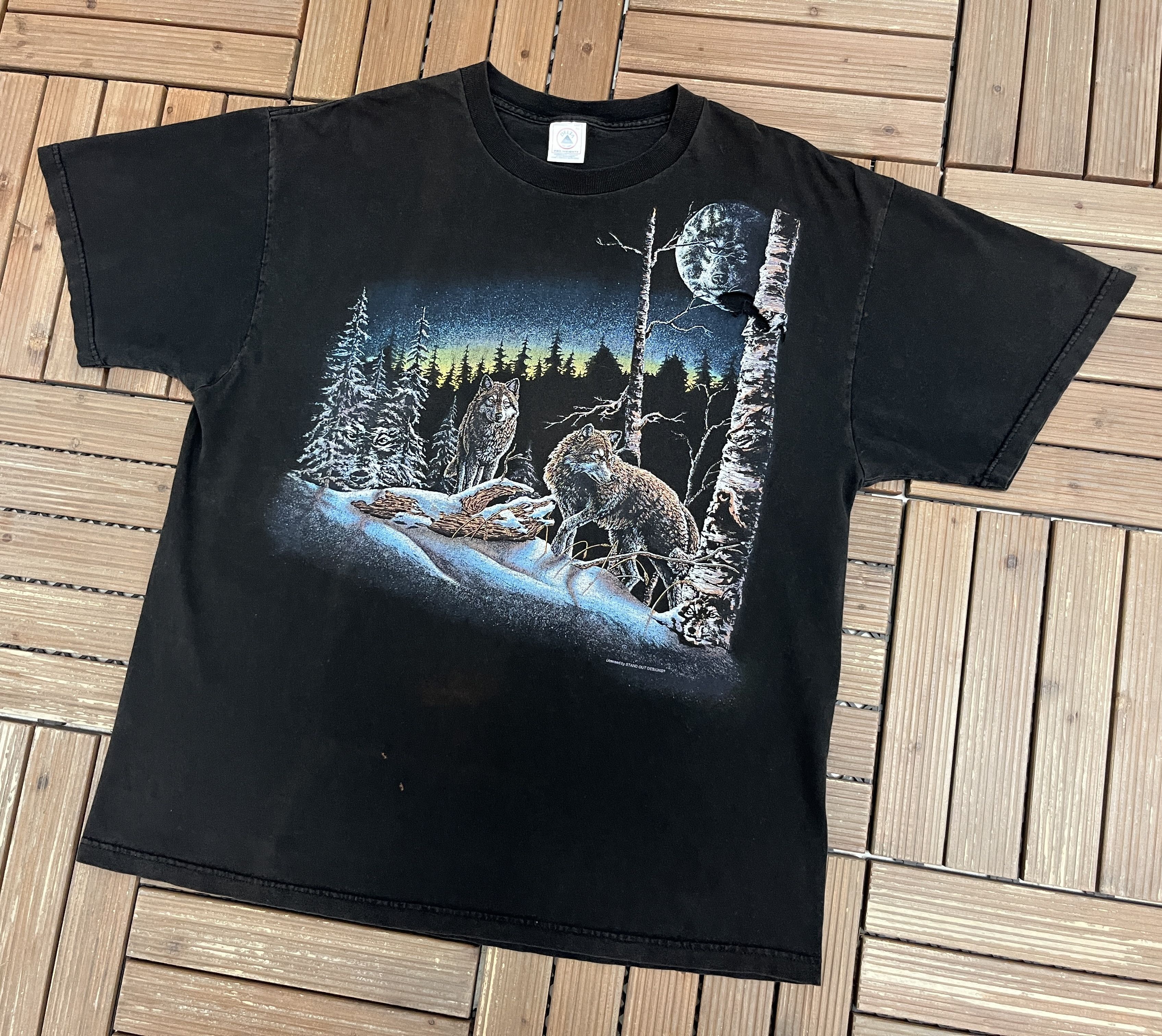 Vintage Wolves In The Forest Vintage Scenic Black T-Shirt Tee Size US XL / EU 56 / 4 - 3 Thumbnail