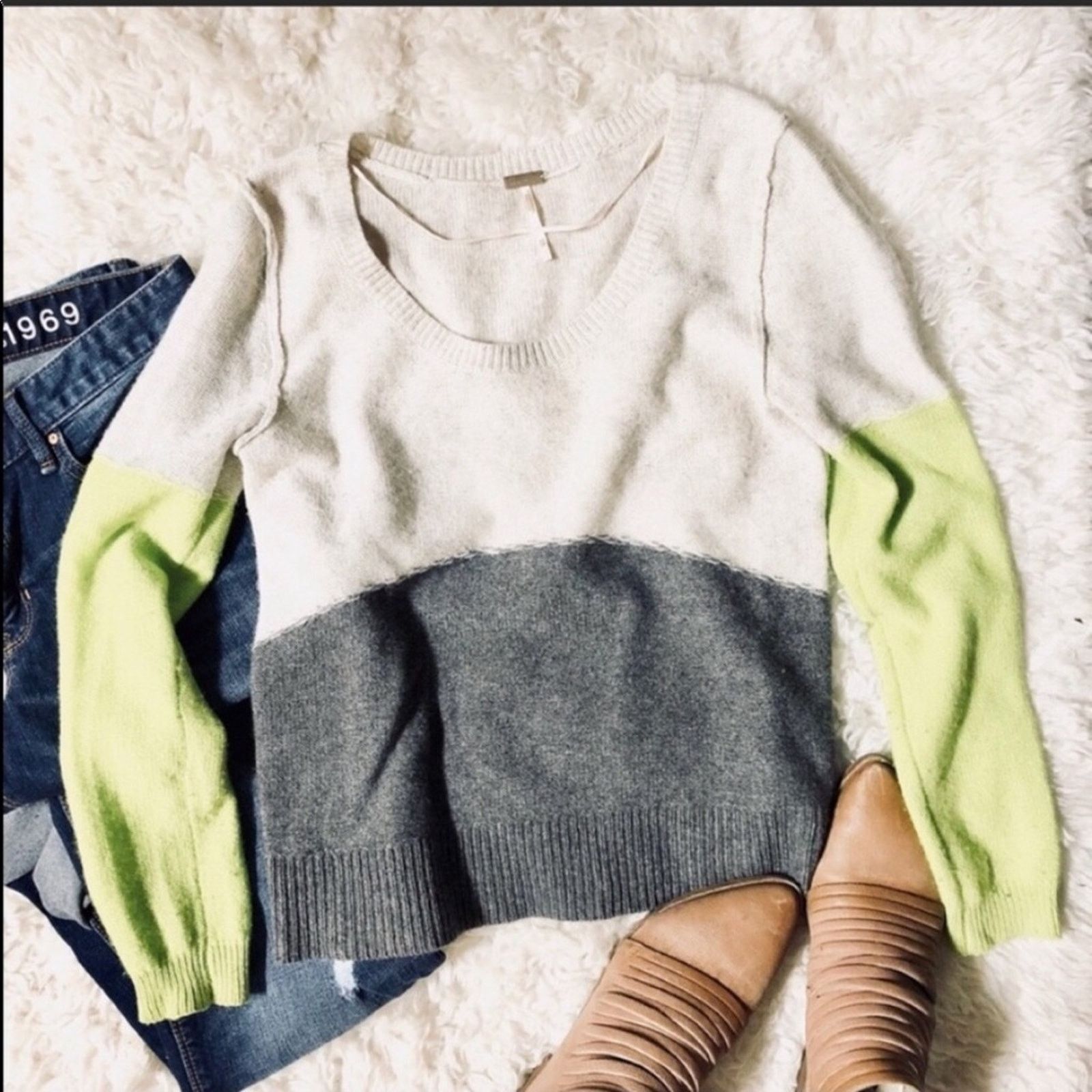 Free People FREE PEOPLE Beach Grey Colorblock Stripe Pullover Sweater Size XS / US 0-2 / IT 36-38 - 8 Thumbnail