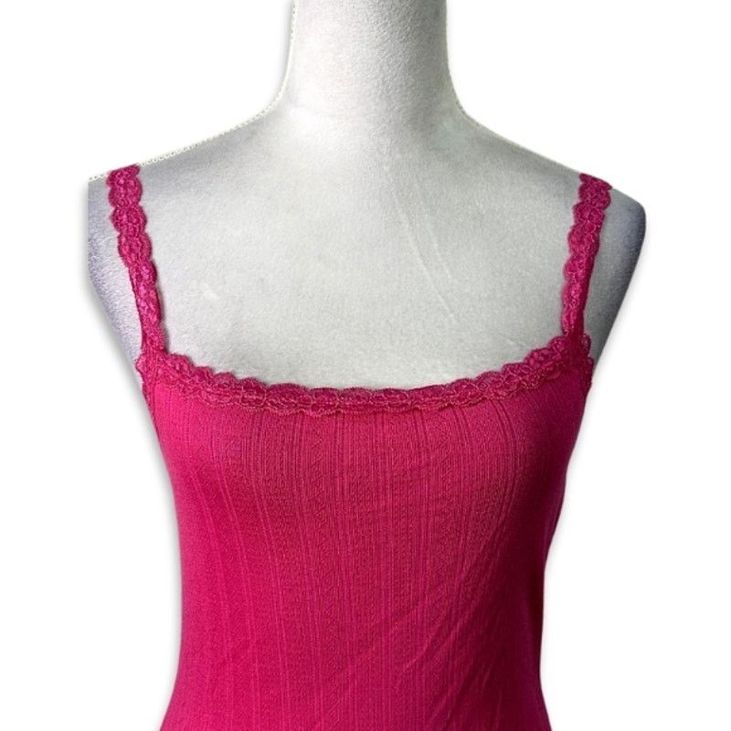 BP. BP Crop Top Sleeveless Ribbed Lace Straps Hot Pink S NWT Size S / US 4 / IT 40 - 2 Thumbnail