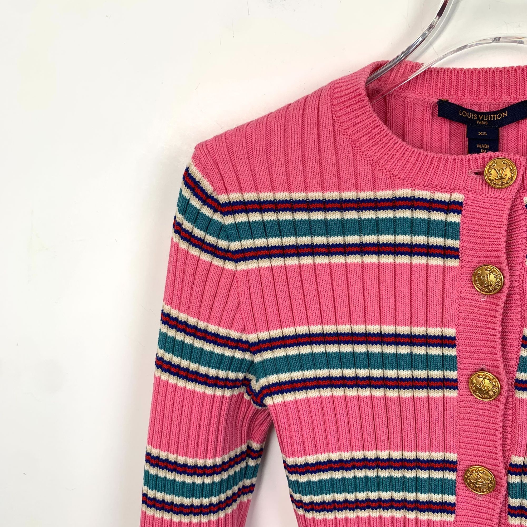Louis Vuitton Louis Vuitton Pink Striped Flared Sleeve Knit Cardigan XS Si Size XS / US 0-2 / IT 36-38 - 6 Thumbnail