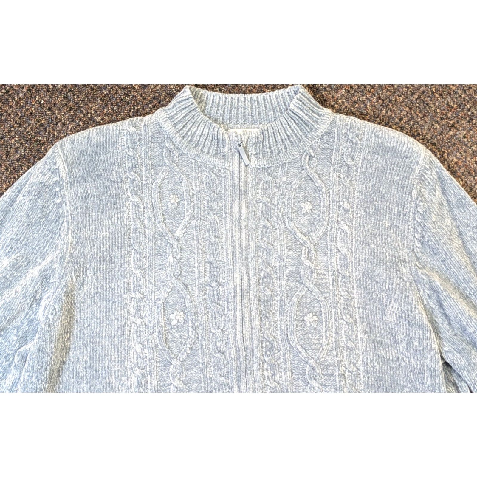 Vintage VINTAGE Alfred Dunner Lake Placid Blue XL Cable Knit Full Zip Sweater Cardigan Size XL / US 12-14 / IT 48-50 - 2 Thumbnail
