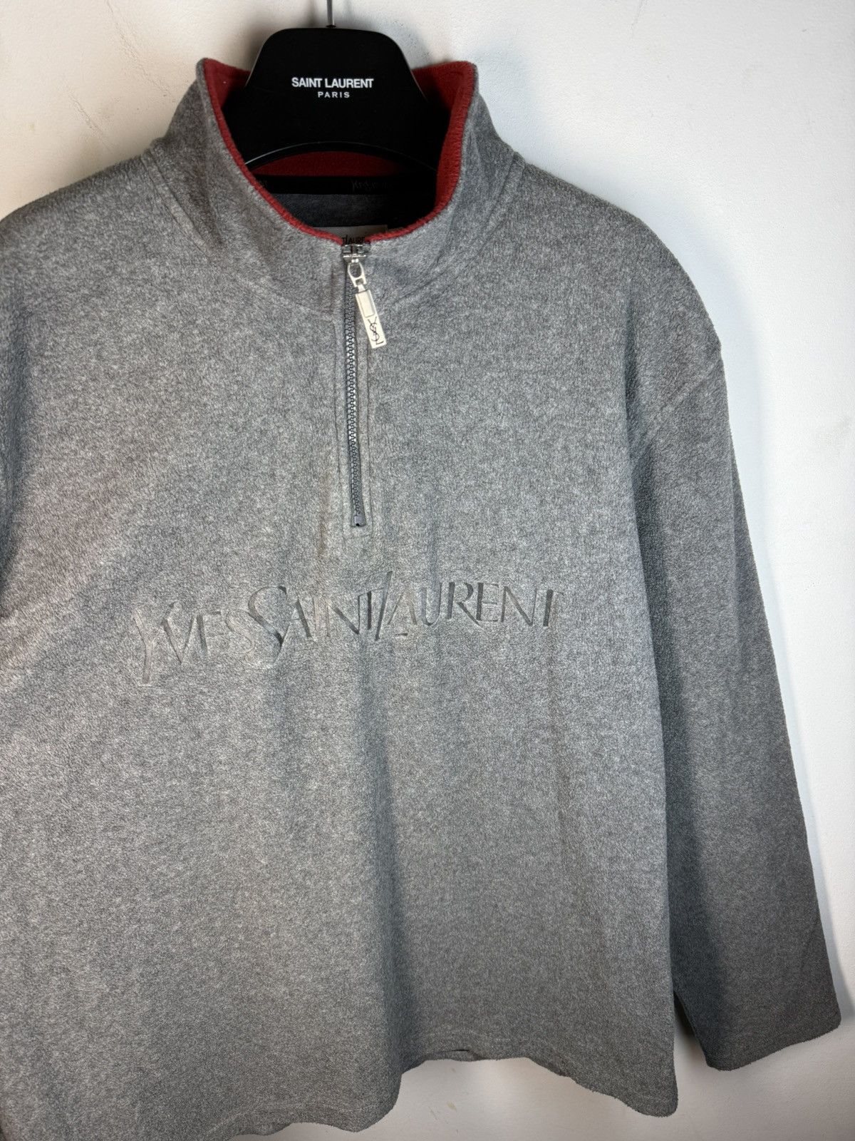 Yves Saint Laurent Fleece YSL Sweatshirt Quarter Zip Big Logo Vintage Sweater Size US L / EU 52-54 / 3 - 14 Thumbnail
