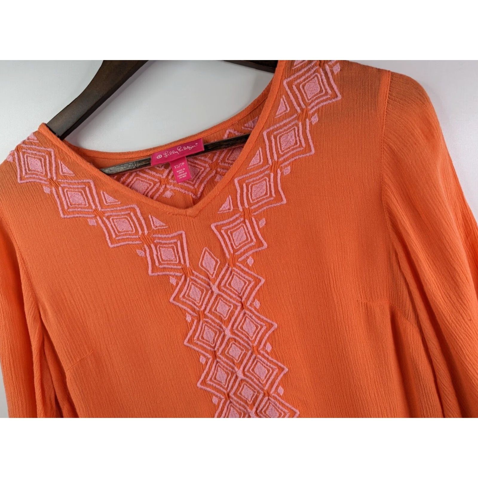 Lilly Pulitzer VINTAGE Lilly Pulitzer x Target Tunic Shirt 3/4 Sleeve Embroidered XS Womens Orange Coral Pink Size XS / US 0-2 / IT 36-38 - 2 Thumbnail