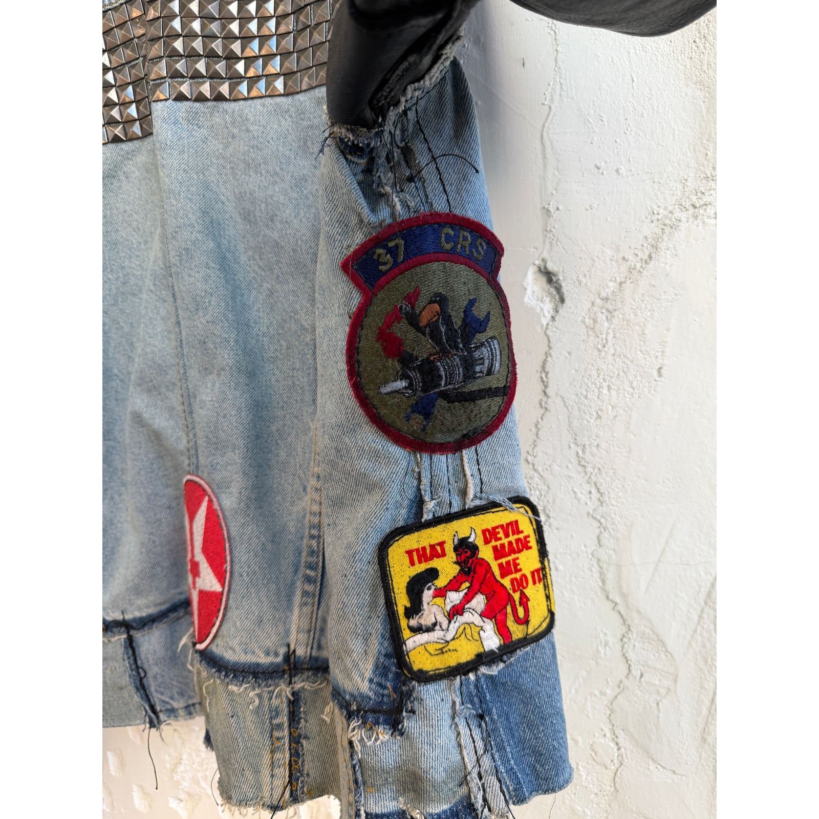 Other Junker Designs Upcycled Leather/Denim Studded Jacket Size US XL / EU 56 / 4 - 7 Thumbnail