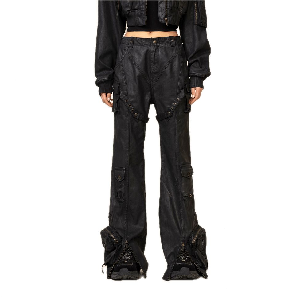 Japanese Brand SMFK - Black Coated Bondage Cargo Wide Leg Pants Size US 29 - 11 Thumbnail