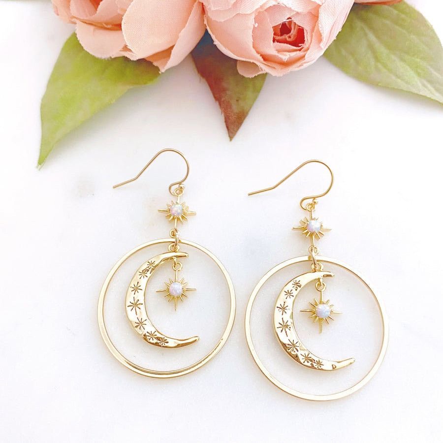Anthropologie ANTHROPOLOGIE Gold Sun Moon Stars Boho Hoop Earrings Jewelry Size ONE SIZE - 8 Thumbnail