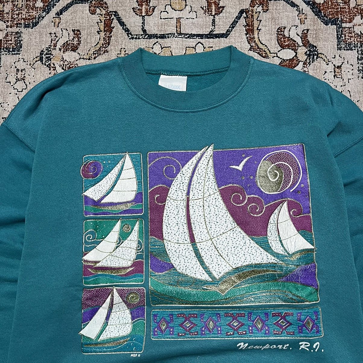 Tultex × Vintage VintageTultex 90's Sail Boat Blue Green Size US XL / EU 56 / 4 - 2 Thumbnail