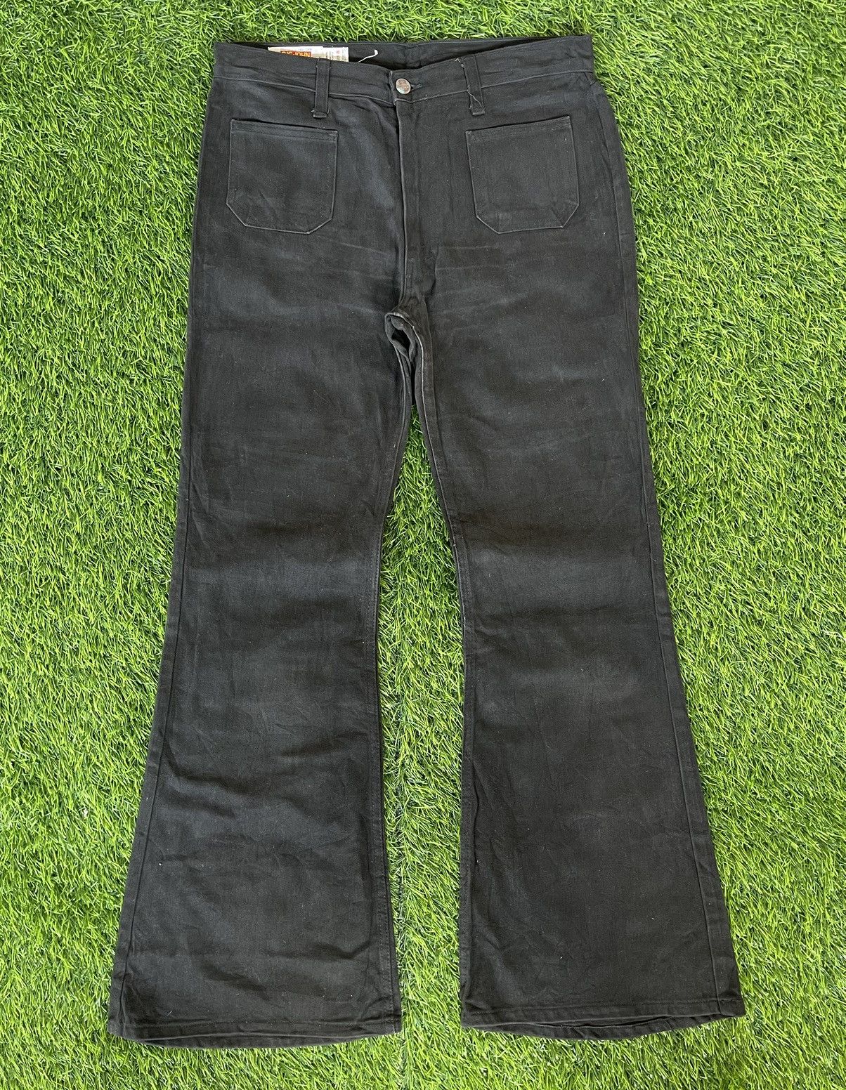 Big John True Vintage🔥BIG JOHN🔥Flared Bush Pants Black Denim 80s Size US 31 - 3 Thumbnail