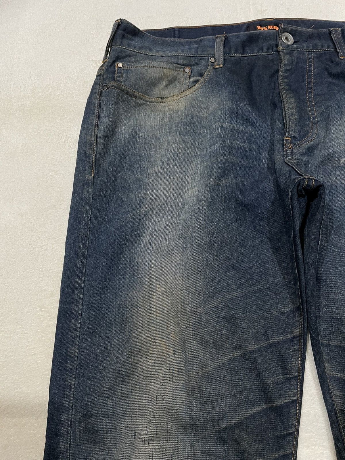 Japanese Brand Vintage BackNumber Distressed Faded Dark Blue Jeans Size US 37 - 5 Thumbnail