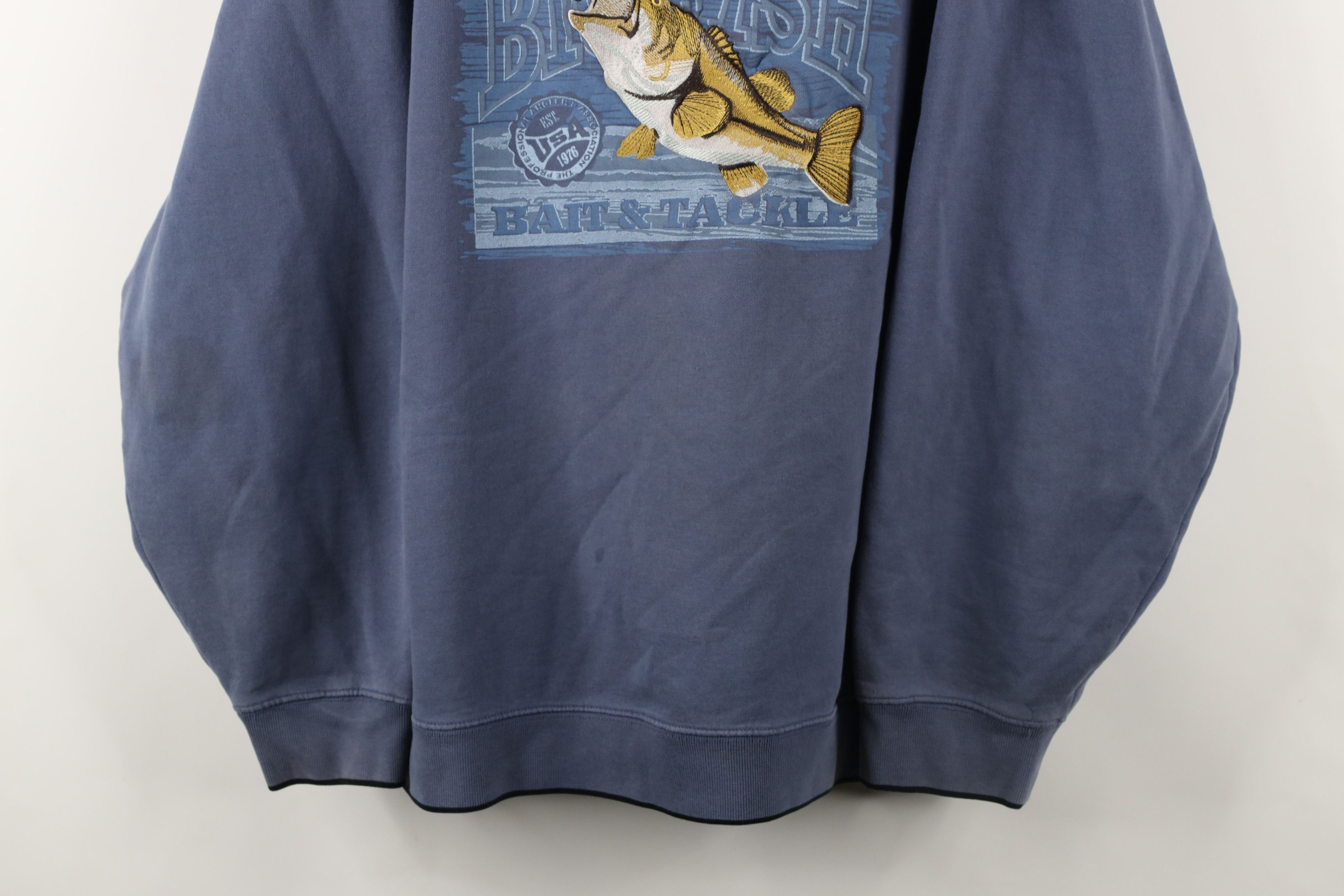 Vintage Vintage 90s Streetwear Big Fish Bass Fishing Sweatshirt Blue Size US XXL / EU 58 / 5 - 3 Thumbnail
