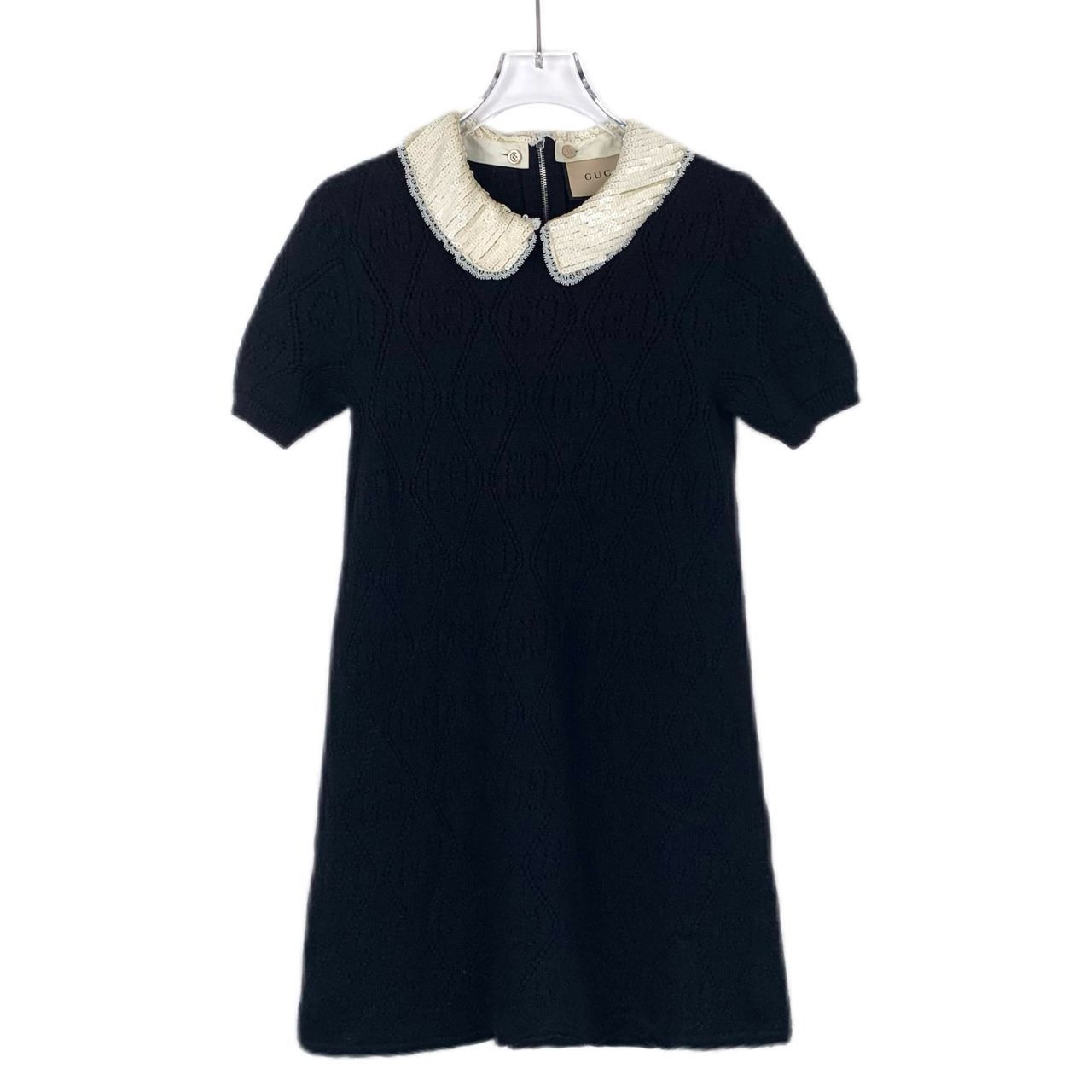 Gucci Gucci Black Knit Dress W/ Ivory Sequined Collar Short Sleeve Size S / US 4 / IT 40 - 1 Thumbnail