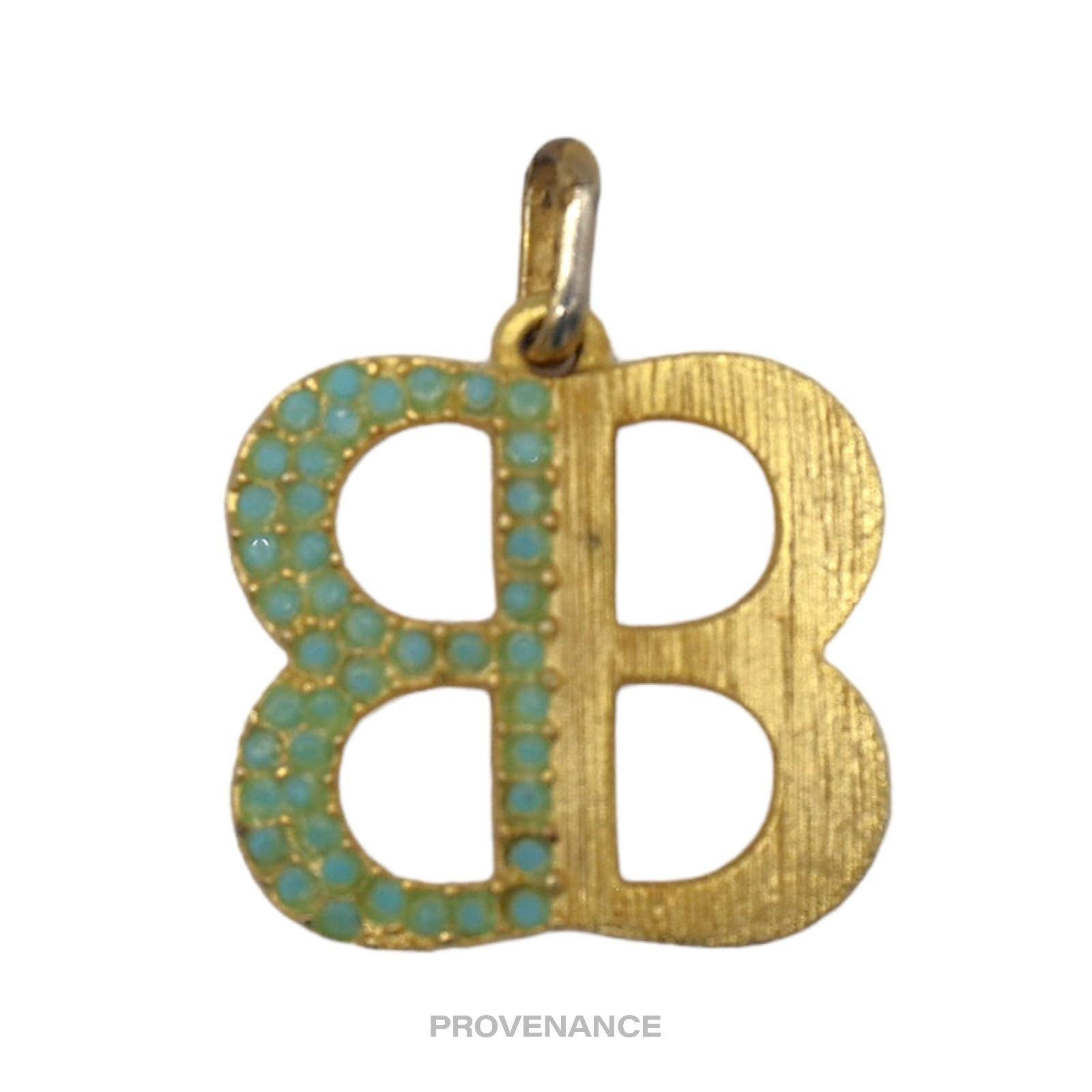 image of Balenciaga Bb Logo Pendant - Gold Jade Pave, Women's