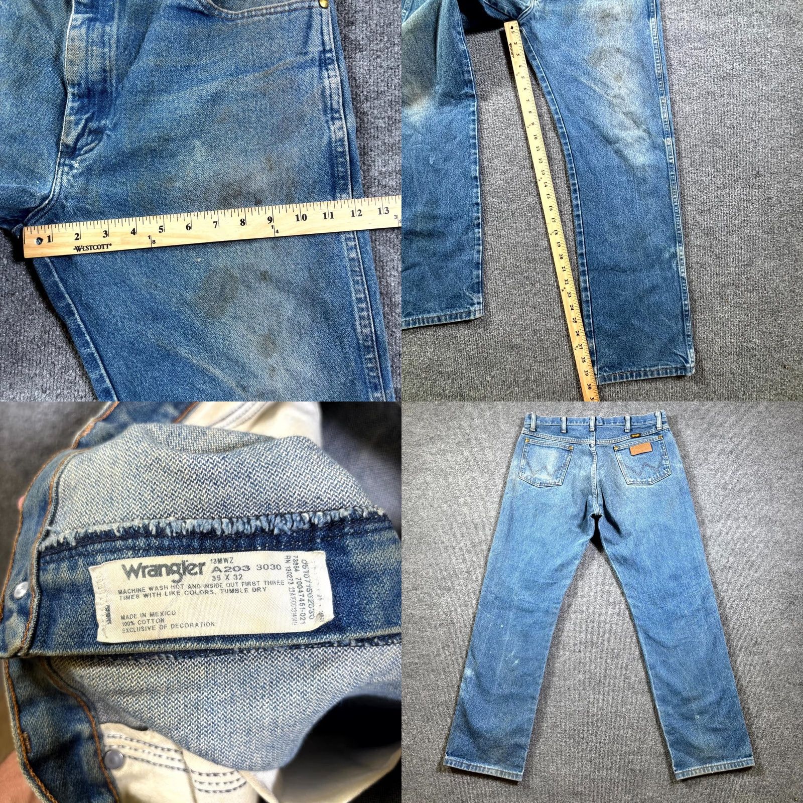 Wrangler Wrangler Cowboy Cut Straight Jeans Men's 35x32 Blue Denim Cotton Faded Workwear Size US 35 - 8 Thumbnail