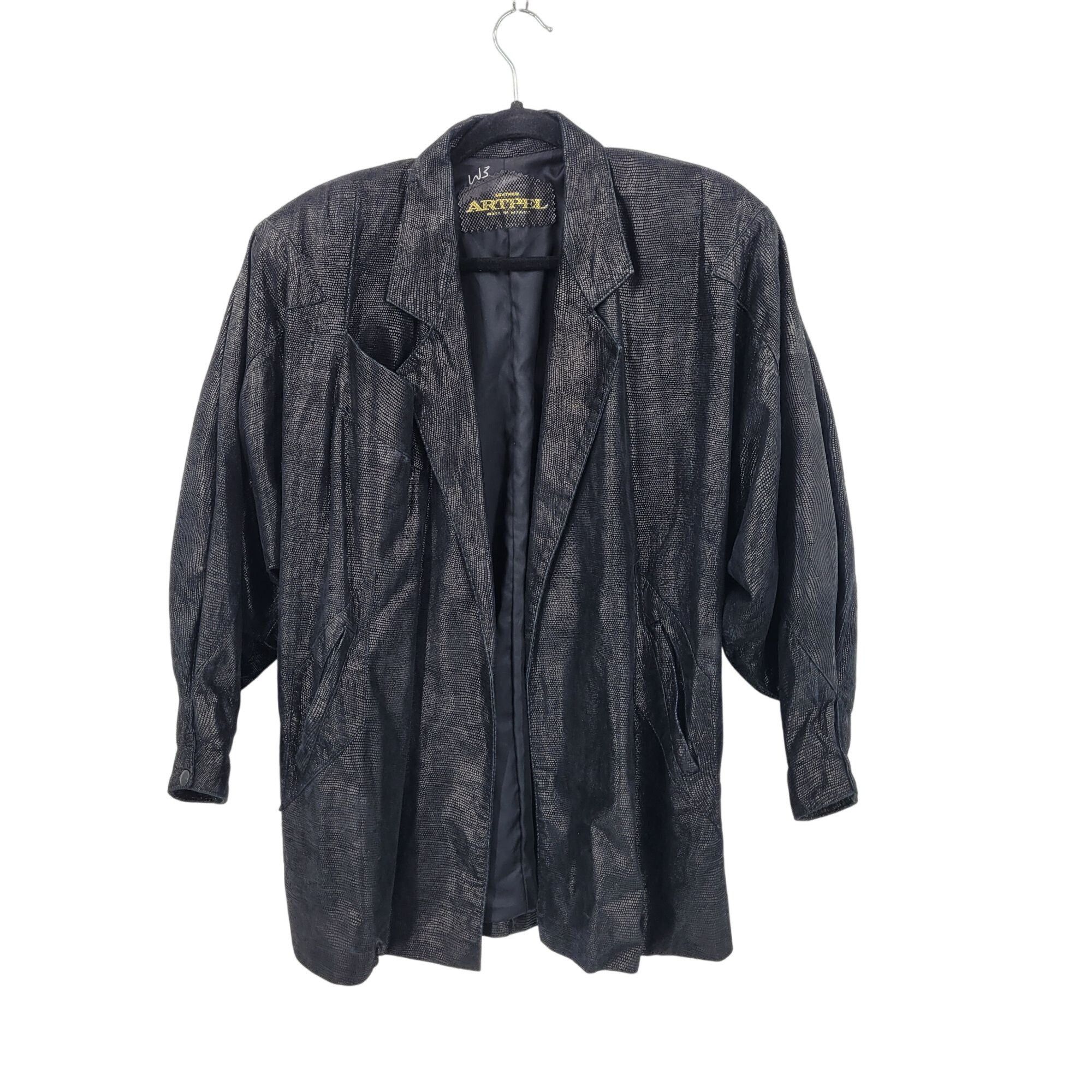 Vintage Vtg 80s Genuine Leather Jacket Sz L Black Oil Slick Textured Size L / US 10 / IT 46 - 12 Thumbnail