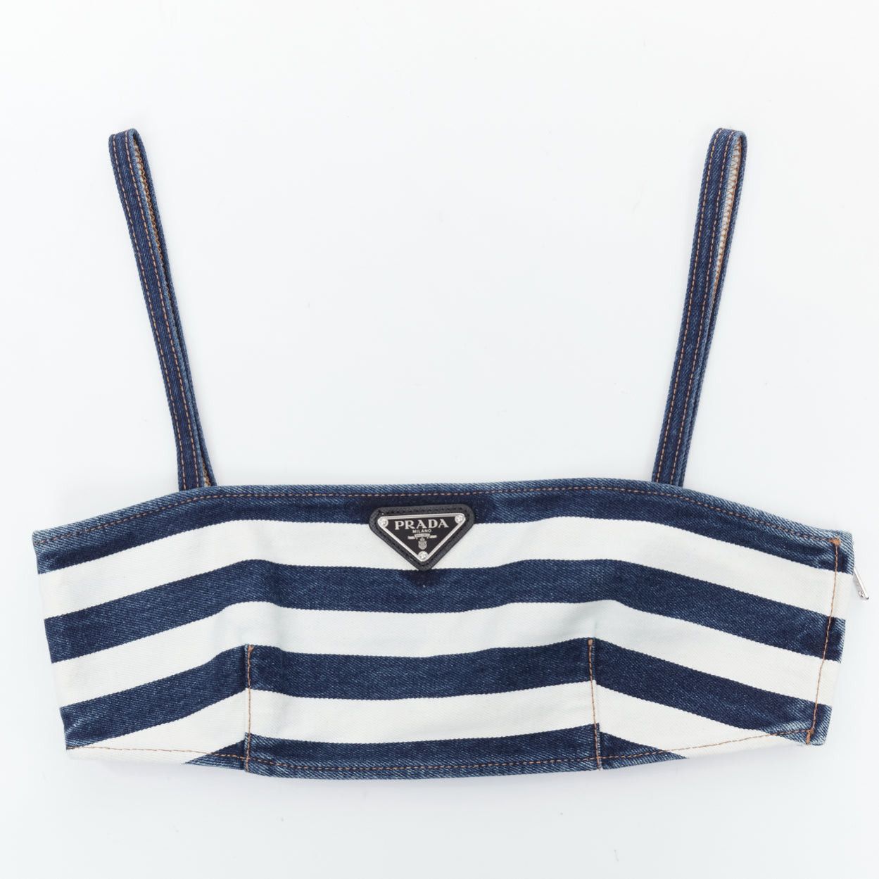 Prada new PRADA blue white striped black triangle logo denim bustier bra IT36 XXS Size XS / US 0-2 / IT 36-38 - 1 Thumbnail