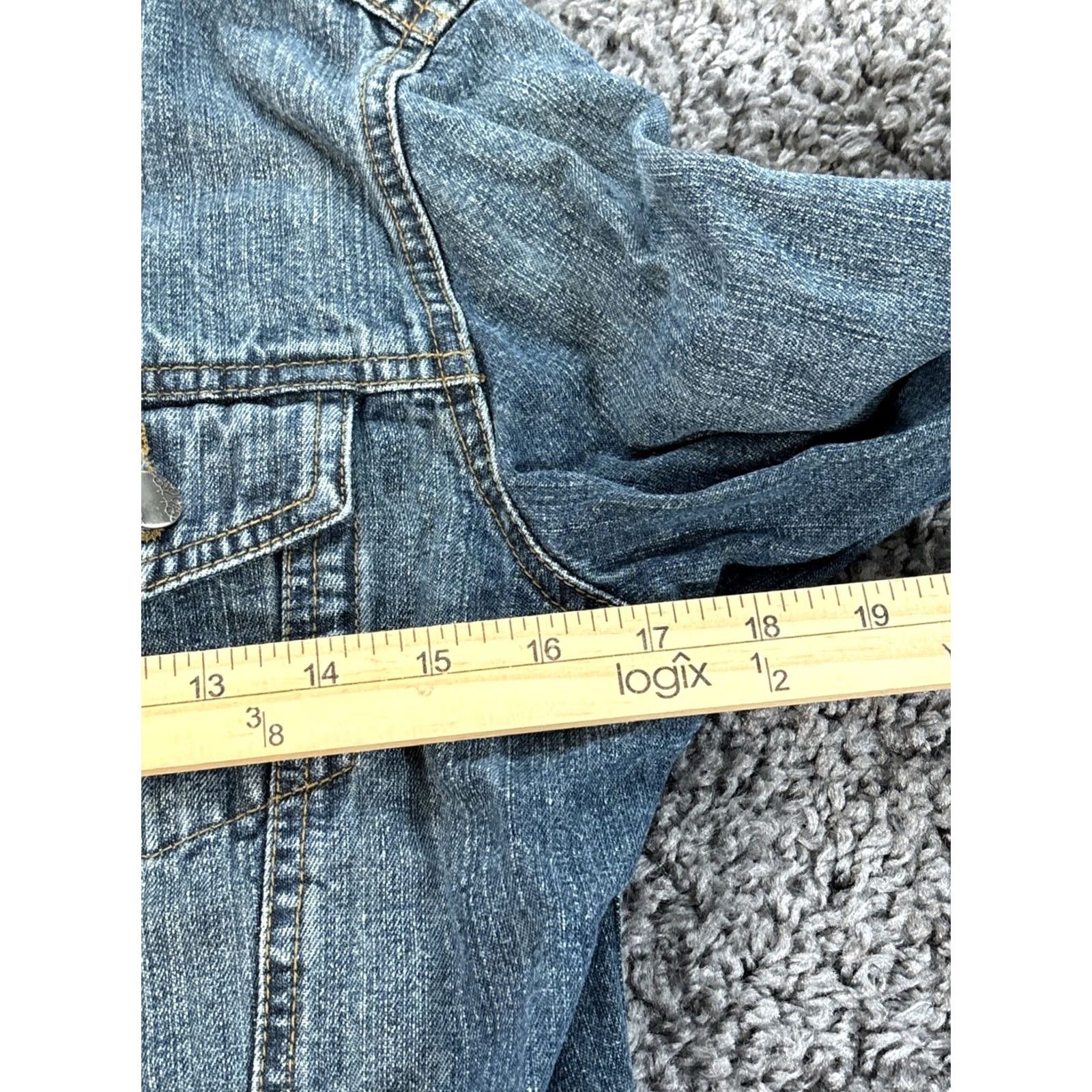 Denime VINTAGE Lulumari Denim Jacket Womens Medium Boho Med Wash Bomber Y2K Blue Denim Bohemian Womens Medium Size M / US 6-8 / IT 42-44 - 3 Thumbnail