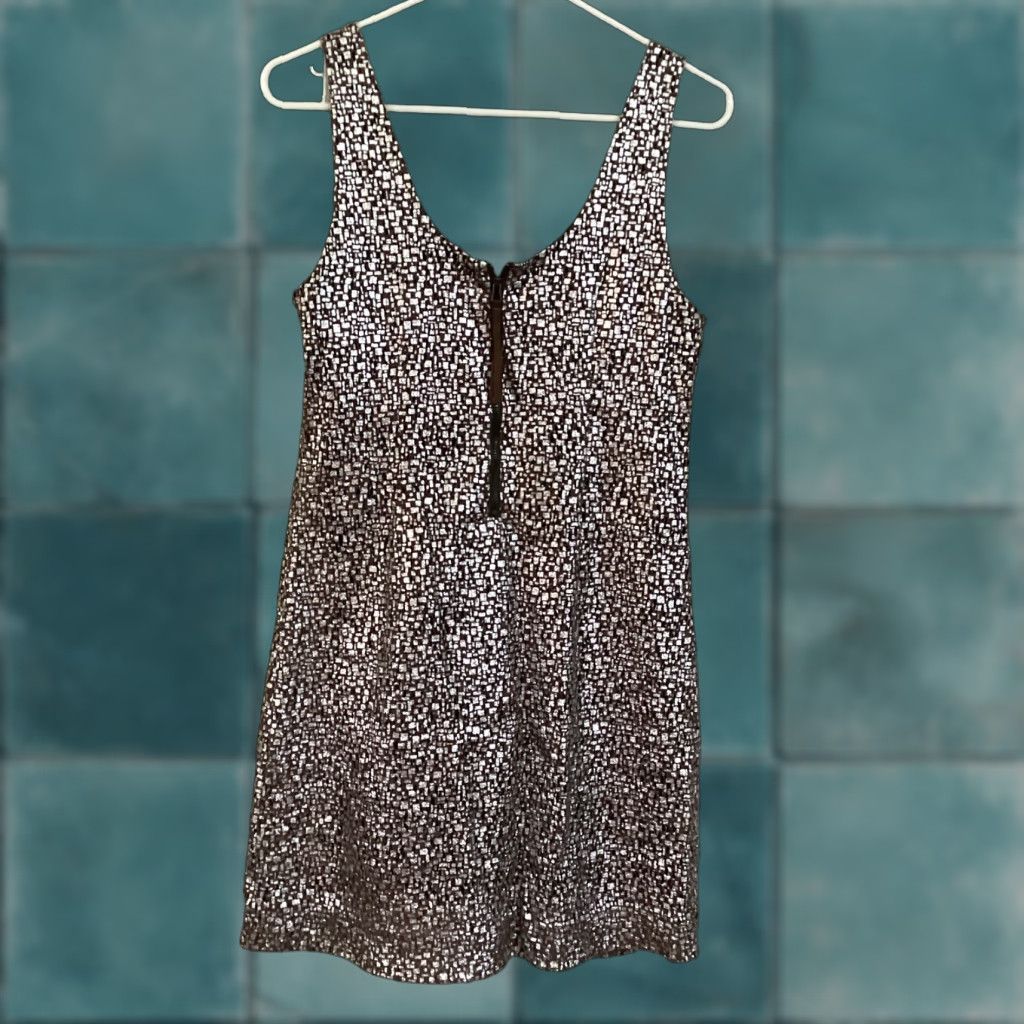Guess GUESS Los Angeles Mini Dress Sleeveless Party Cocktail Sheath Mini Dress Brown Silver Ruffle Back Zip Juniors 9 Womens Size M / US 6-8 / IT 42-44 - 1 Thumbnail